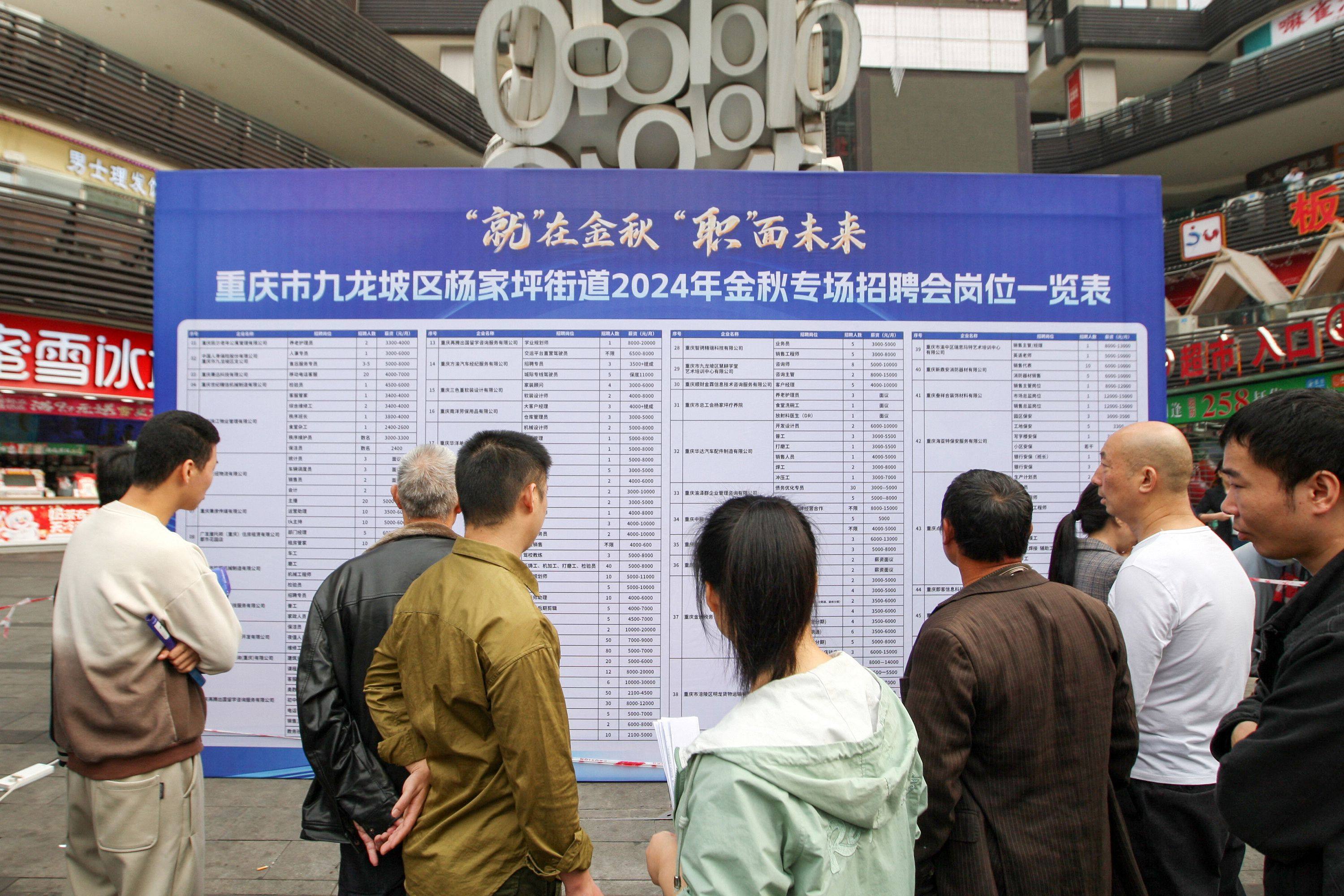 People view listings at a job fair in Chongqing in November. Photo: AFP