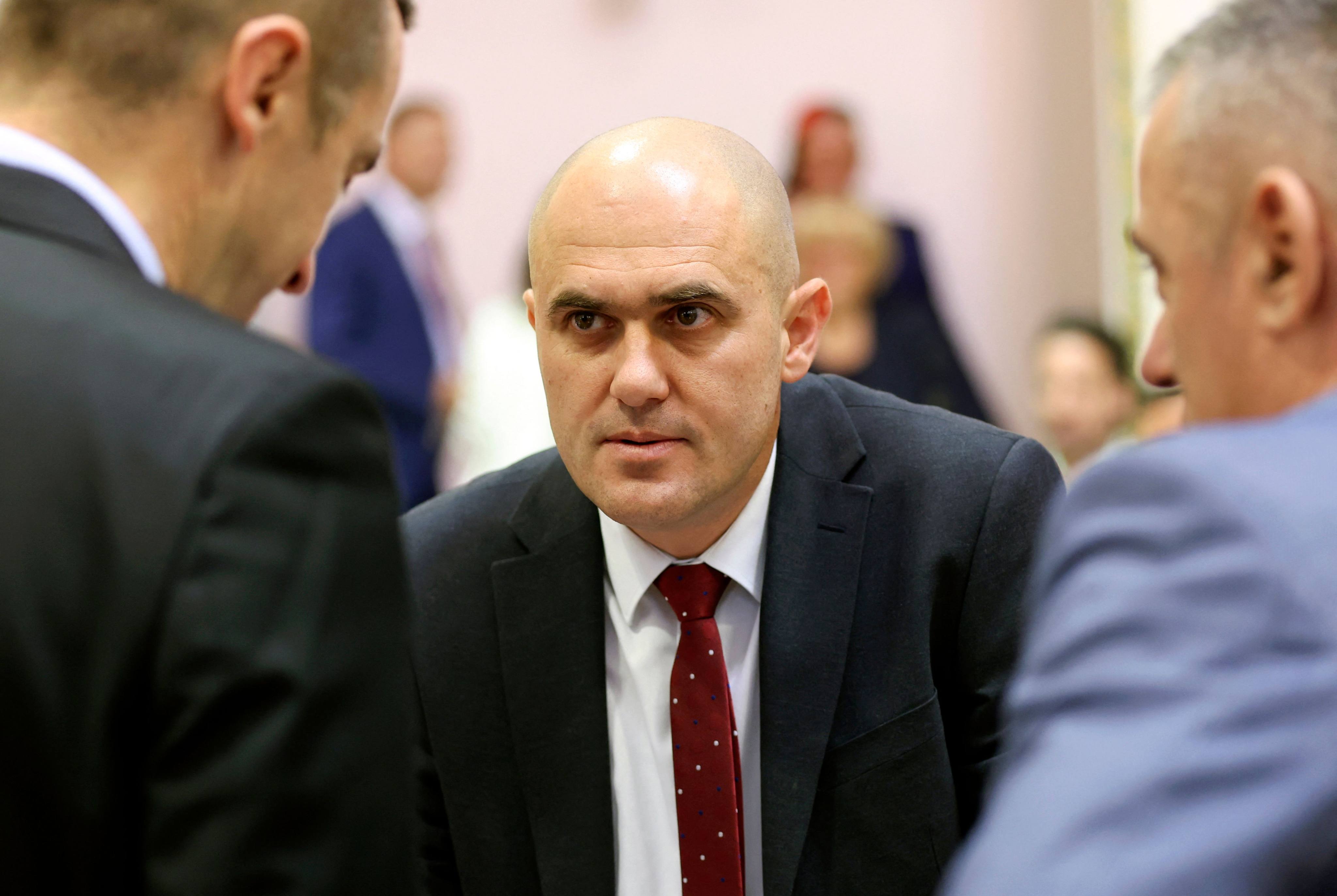 Croatian minister Josip Dabro speaks with officials during a meeting in Zagreb in May. Photo: AFP