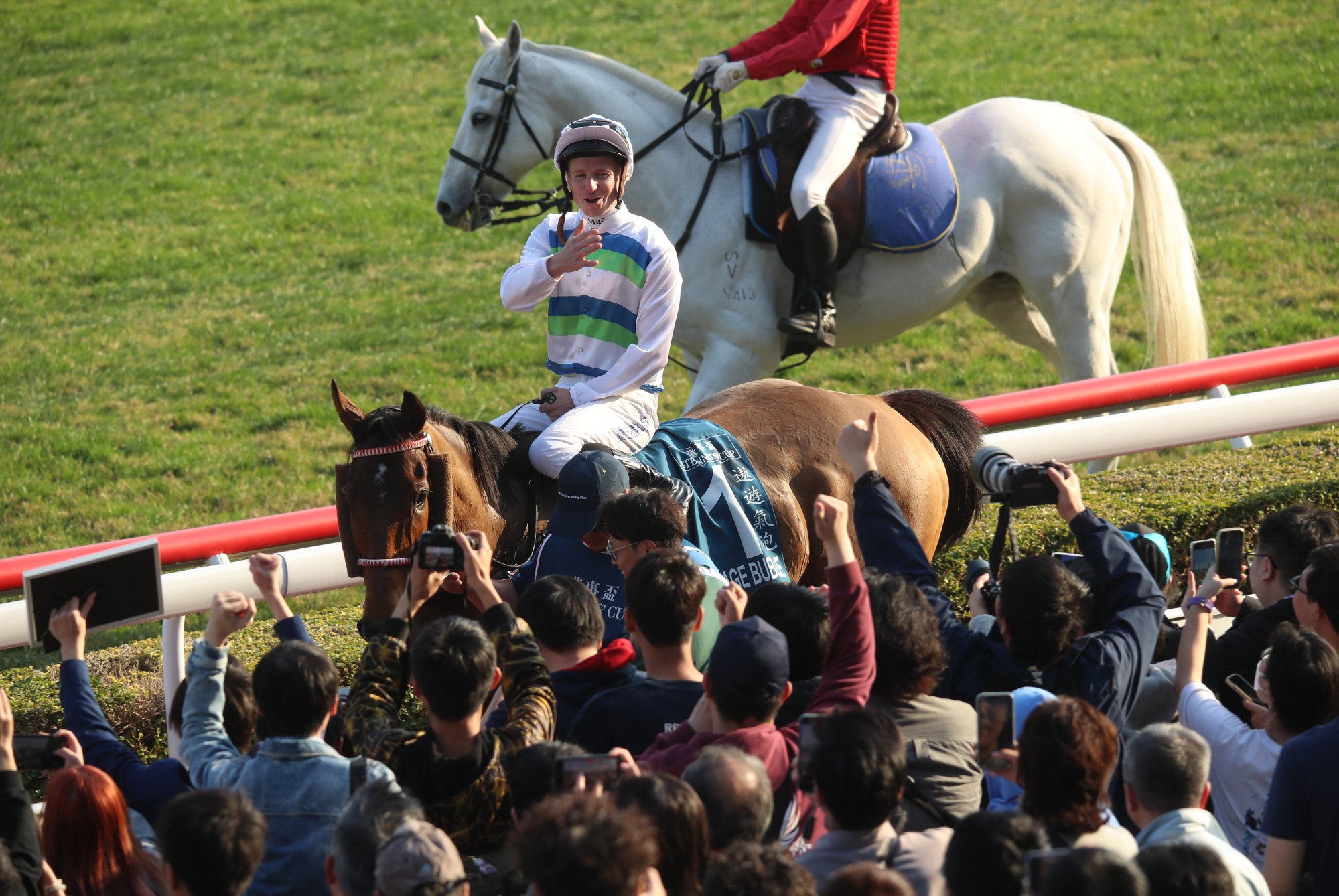 James McDonald salutes the crowd after Voyage Bubble’s dominant success.