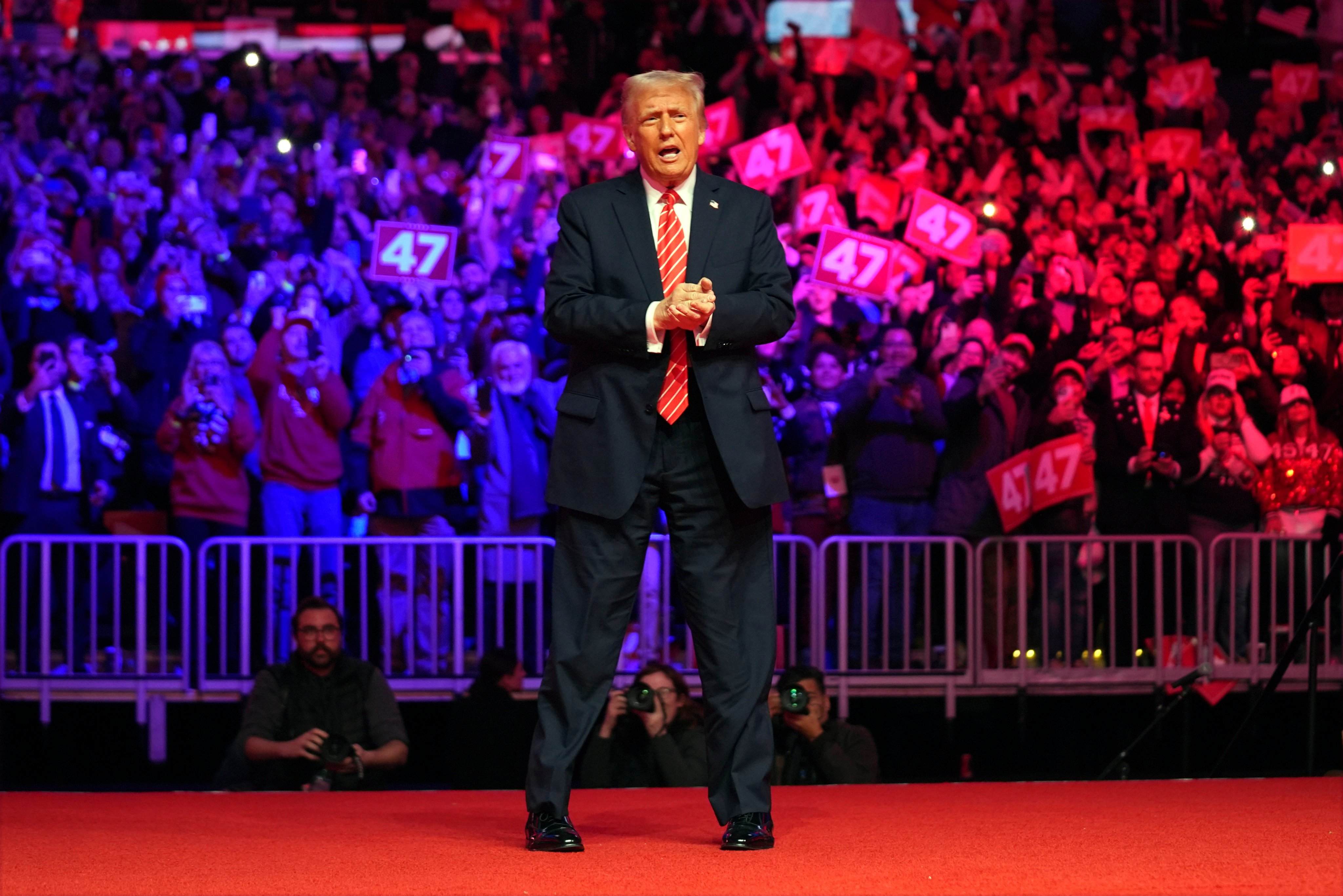 US President-elect Donald Trump at his rally in Washington on Sunday. Photo: AP