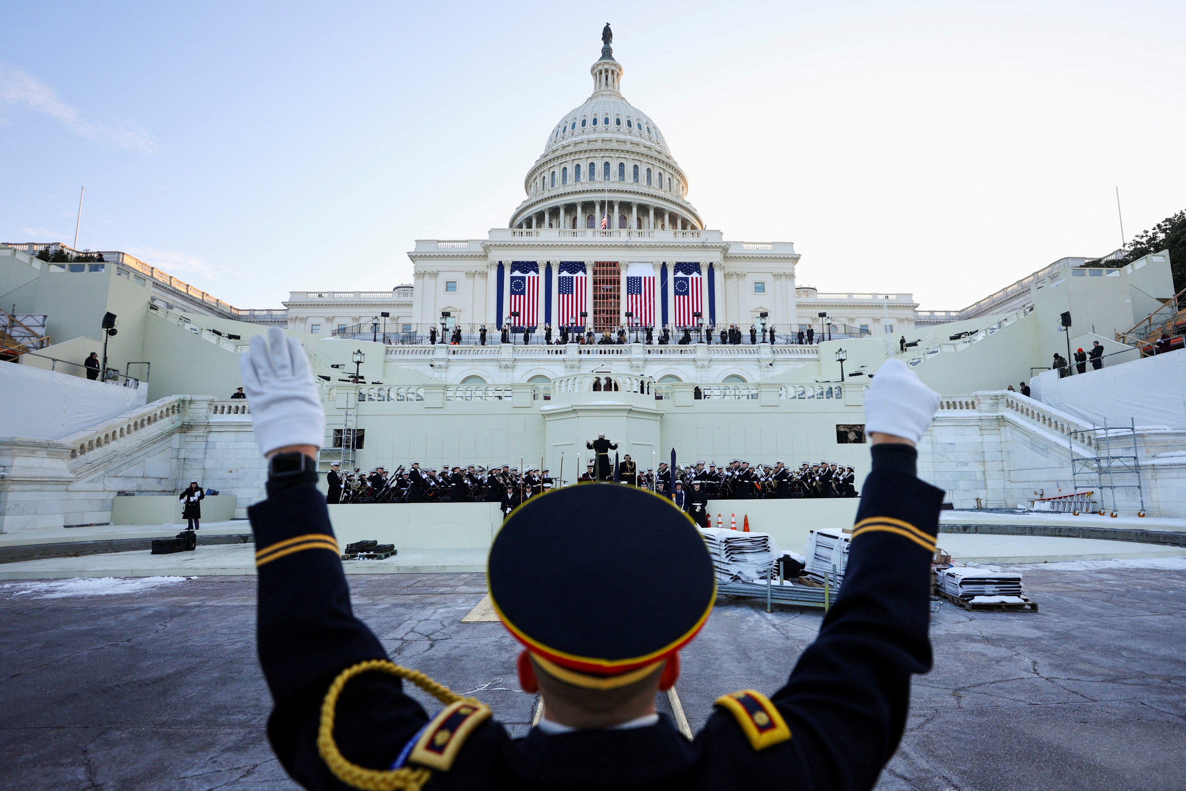 A conductor attends a rehearsal in front of the US Capitol in Washington ahead of Donald Trump’s January 20 presidential inauguration. Photo: Reuters