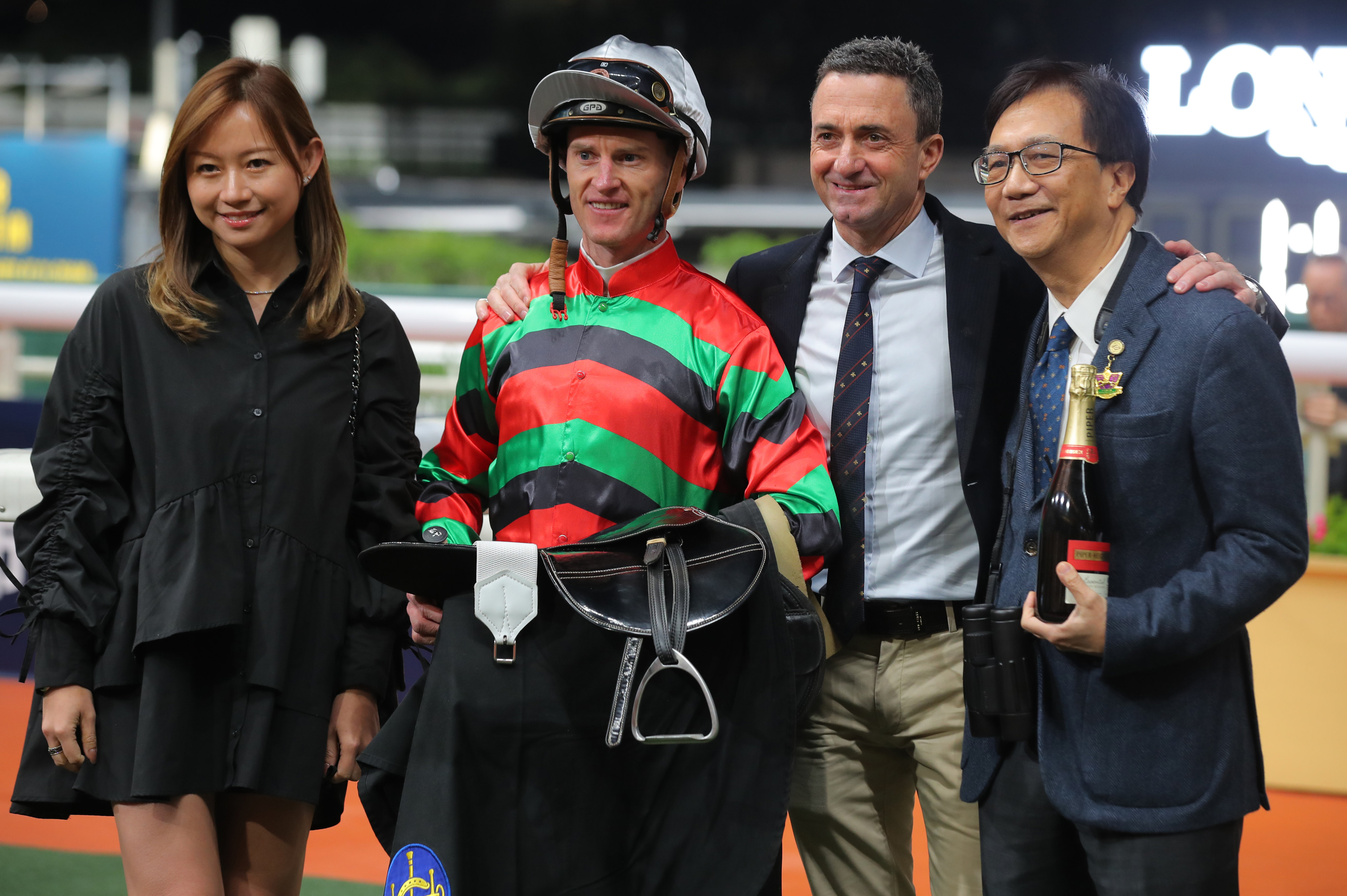 Jockey Zac Purton is on the verge of breaking the all-time Hong Kong win record set by Douglas Whyte (second from right). Photos: Kenneth Chan