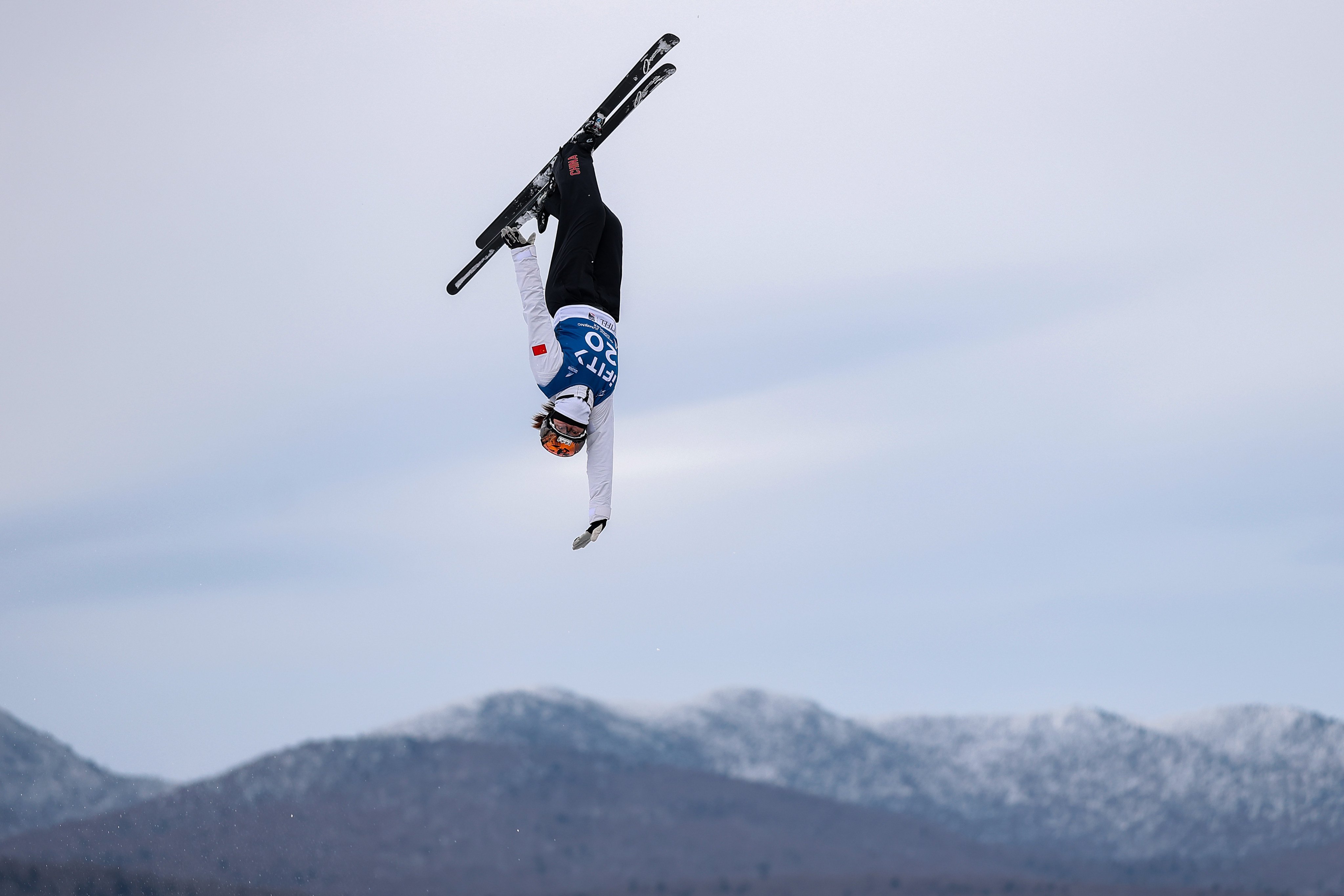 Xu Mengtao of China warms up before the women’s aerials in Lake Placid. Photo: Getty Images