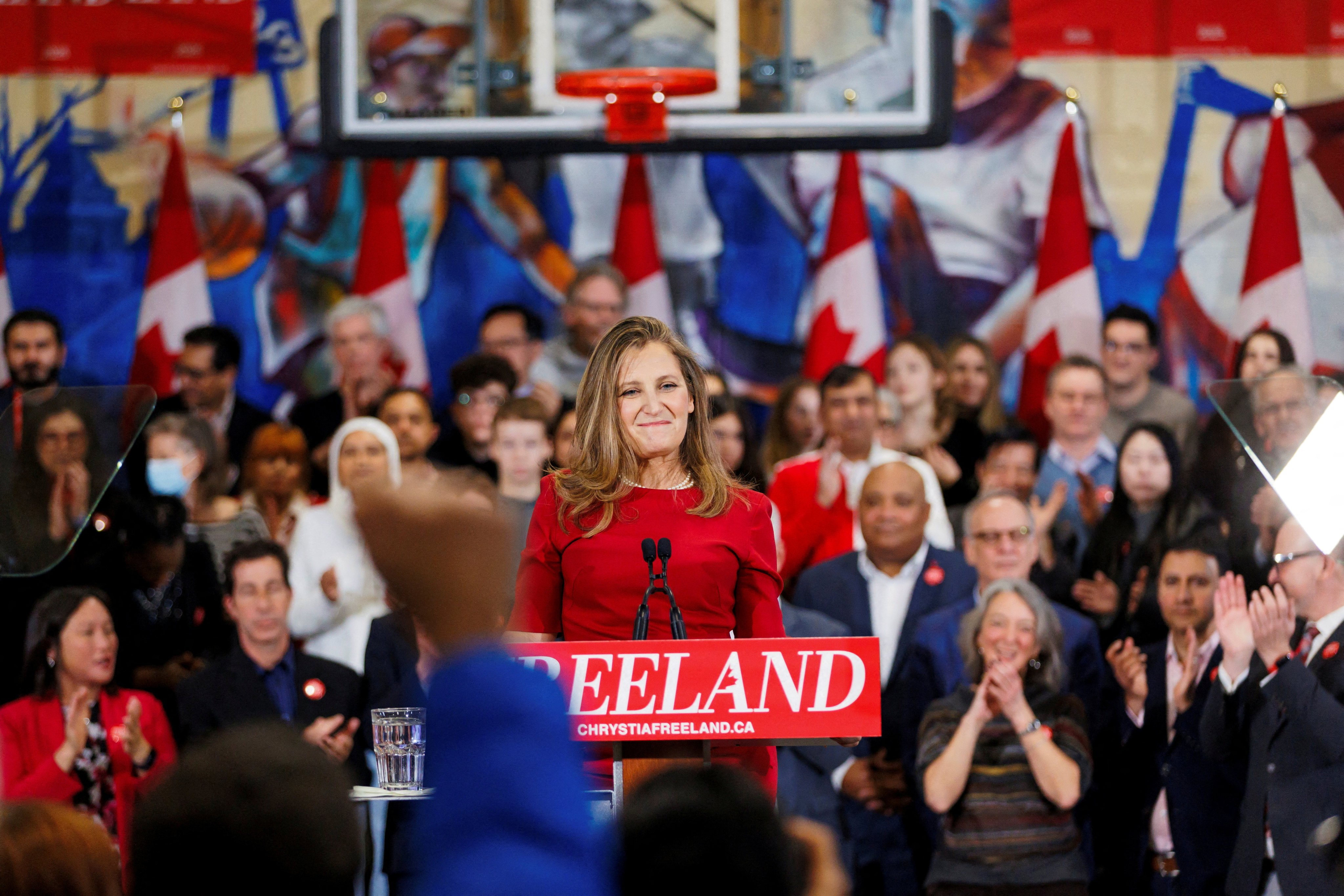 Chrystia Freeland during a campaign event on Sunday. Photo: Reuters