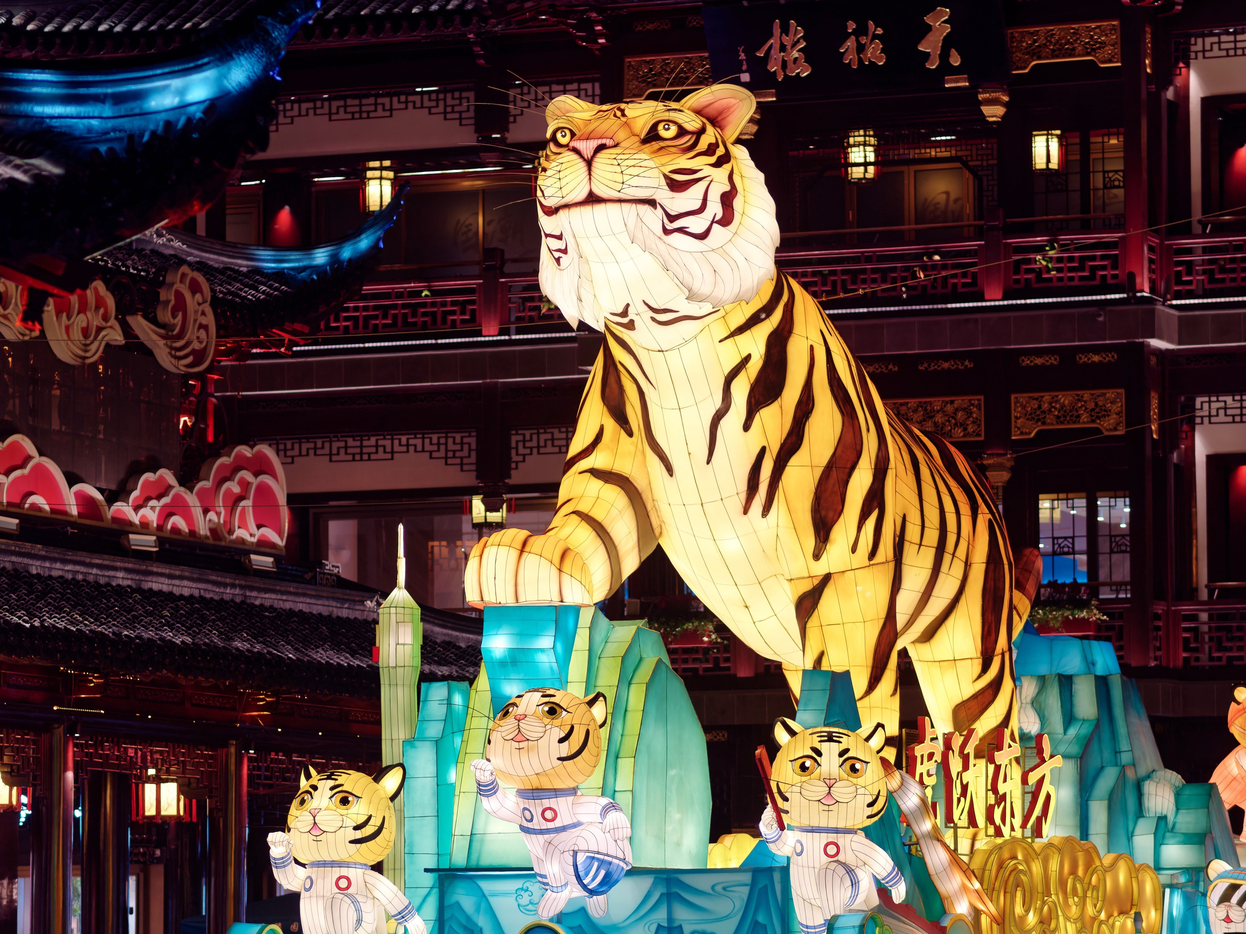 A tiger bestrides Shanghai’s Yuuan Garden during the Lantern Festival in 2022. Tigers in the Year of the Snake face strife on the health and home fronts, but can take steps to mitigate their bad luck. Photo: Shutterstock