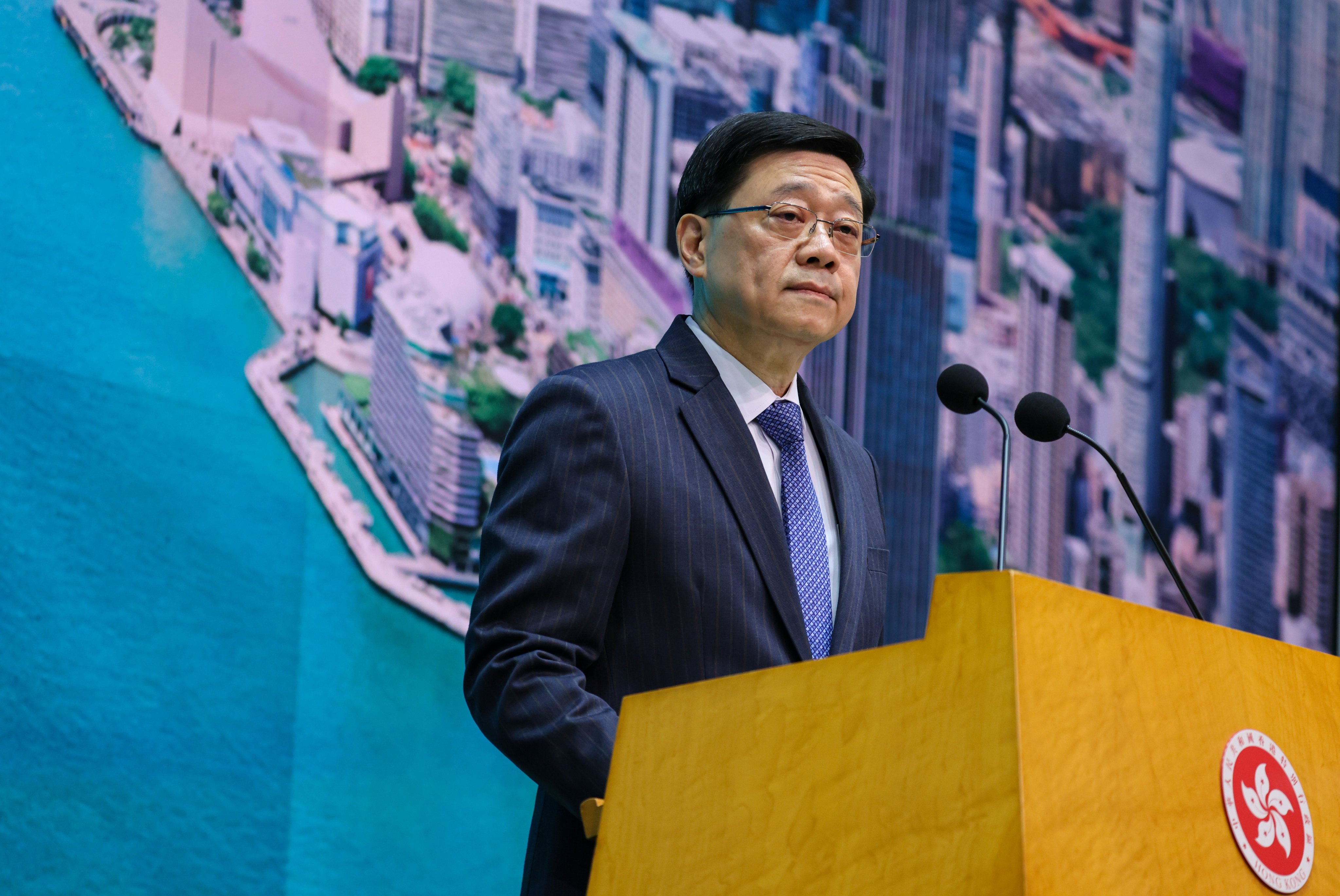 Hong Kong Chief Executive John Lee speaks to the media at government headquarters in Admiralty. Photo: Nora Tam