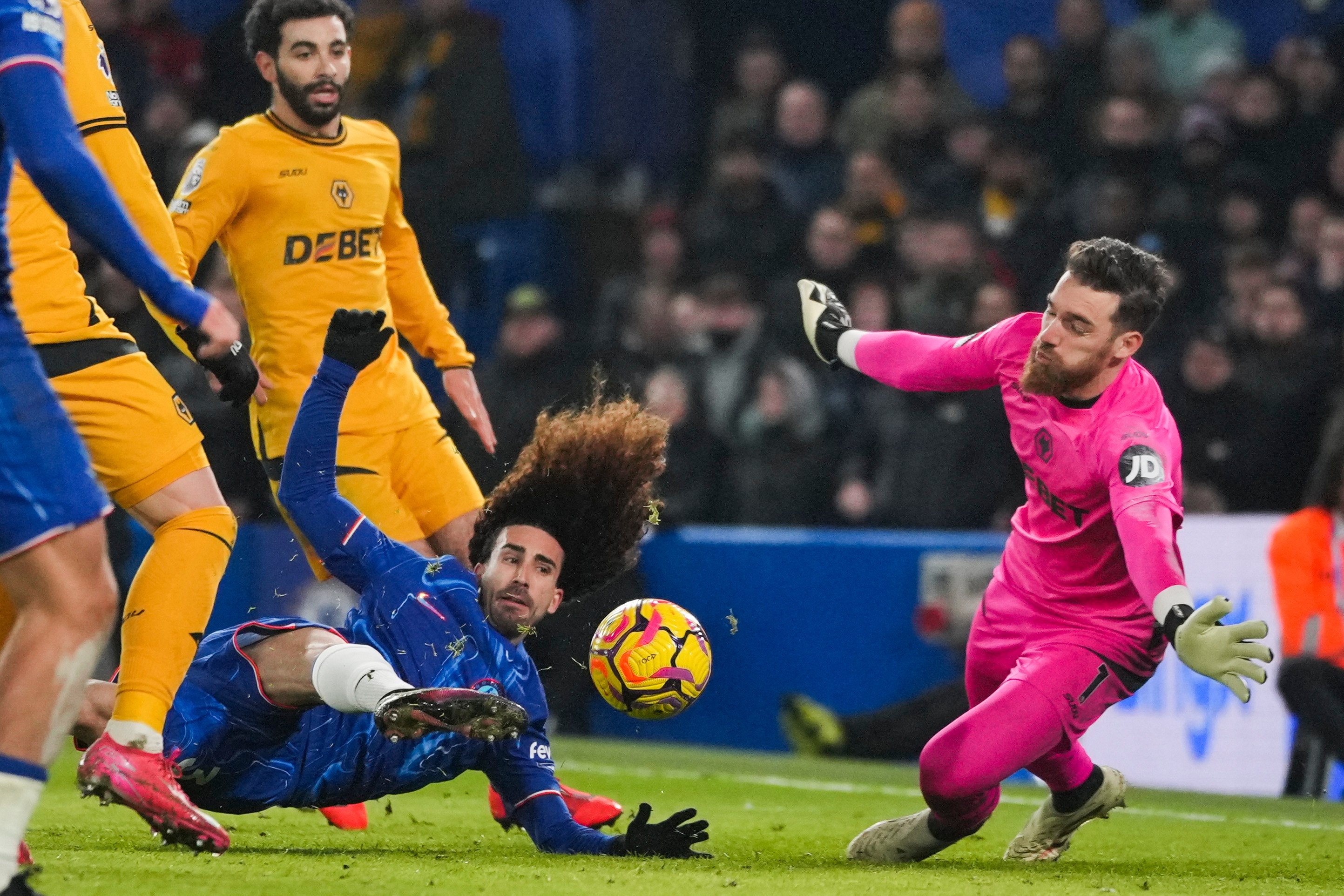 Chelsea’s Marc Cucurella scores his side’s second against Wolves at Stamford Bridge. Photo: AP