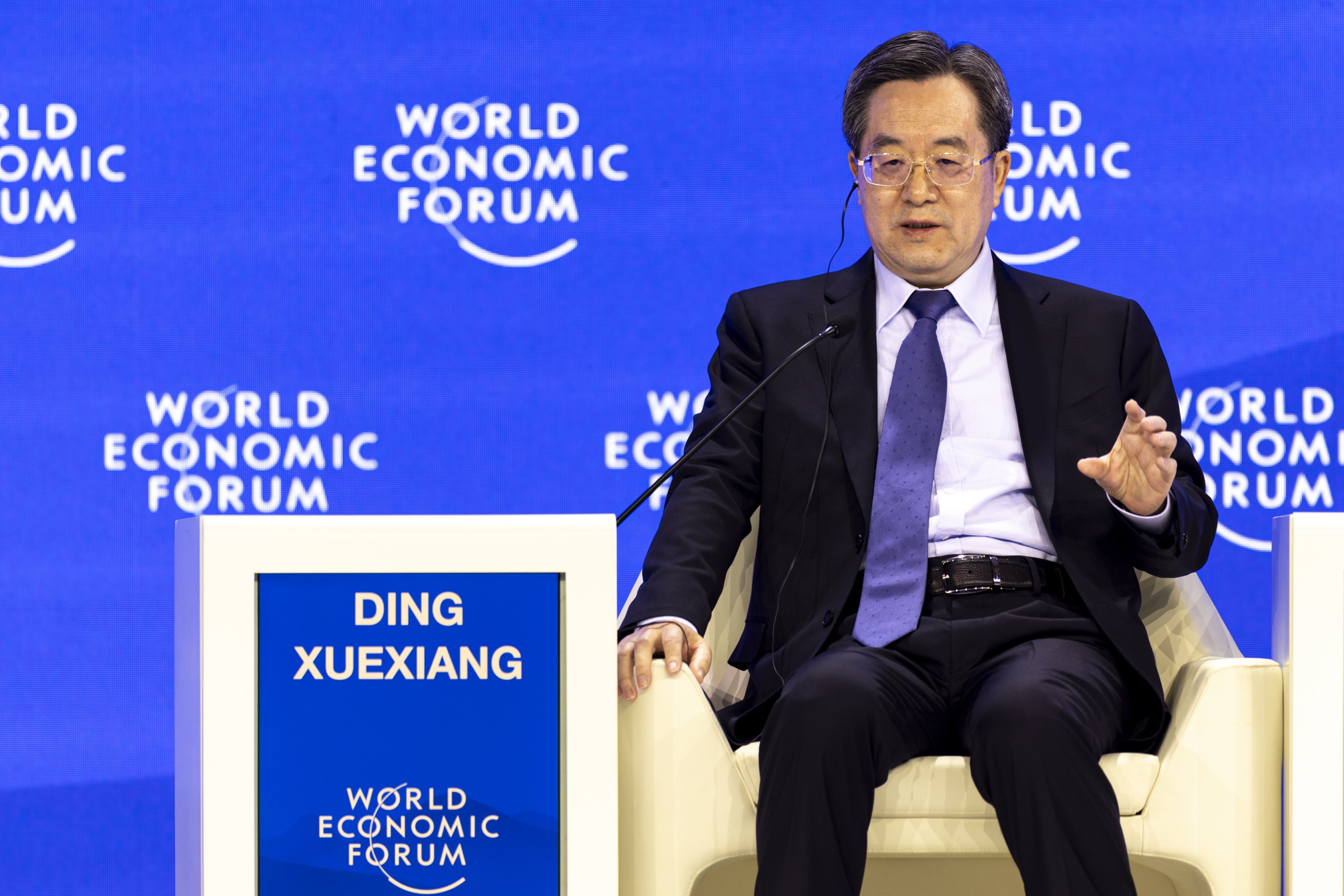 Chinese Vice-Premier Ding Xuexiang speaks at the World Economic Forum in Davos, Switzerland on Tuesday. Photo: EPA-EFE