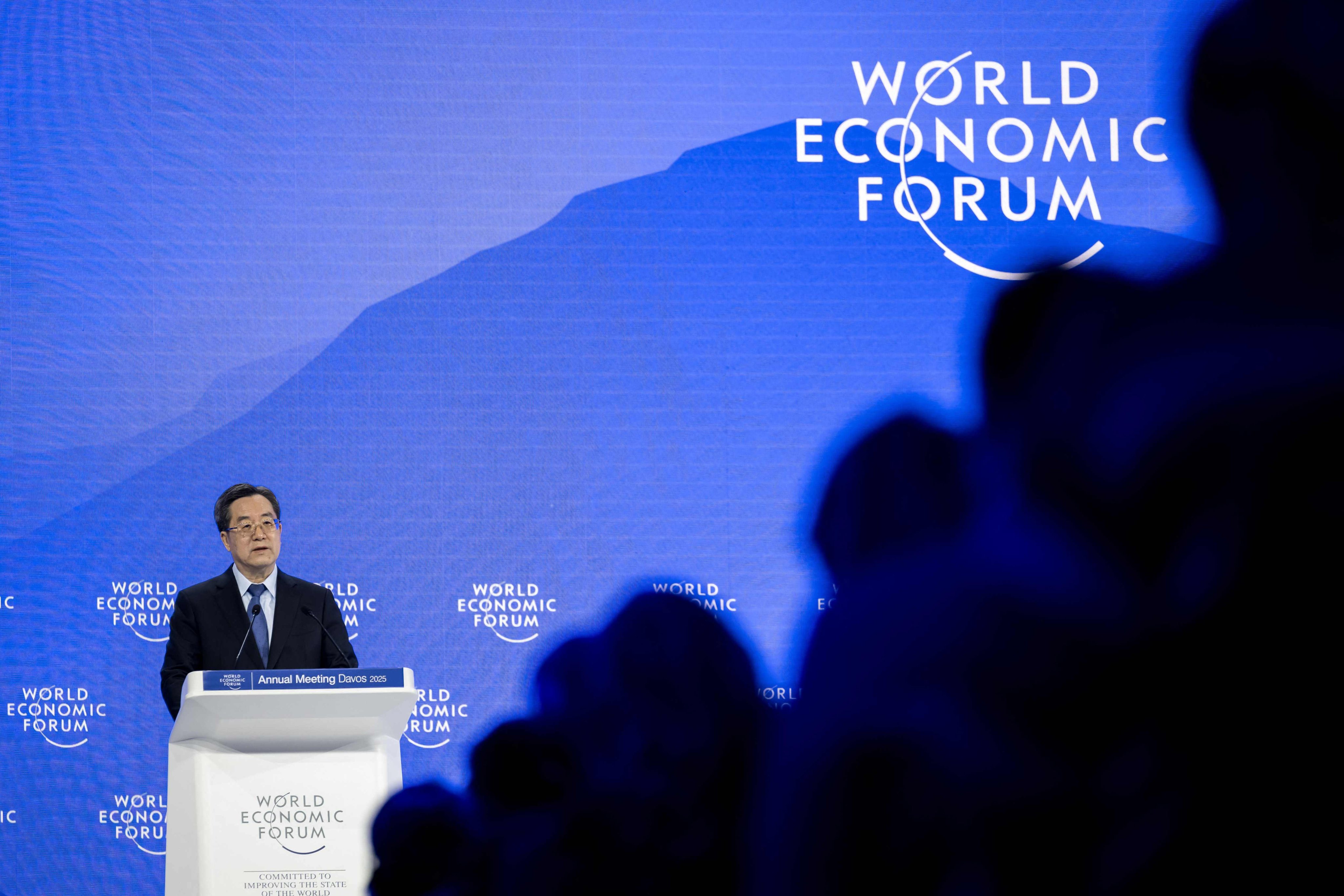 Chinese Vice-Premier Ding Xuexiang speaks at the World Economic Forum annual meeting in Davos, Switzerland on Tuesday. Photo: AFP