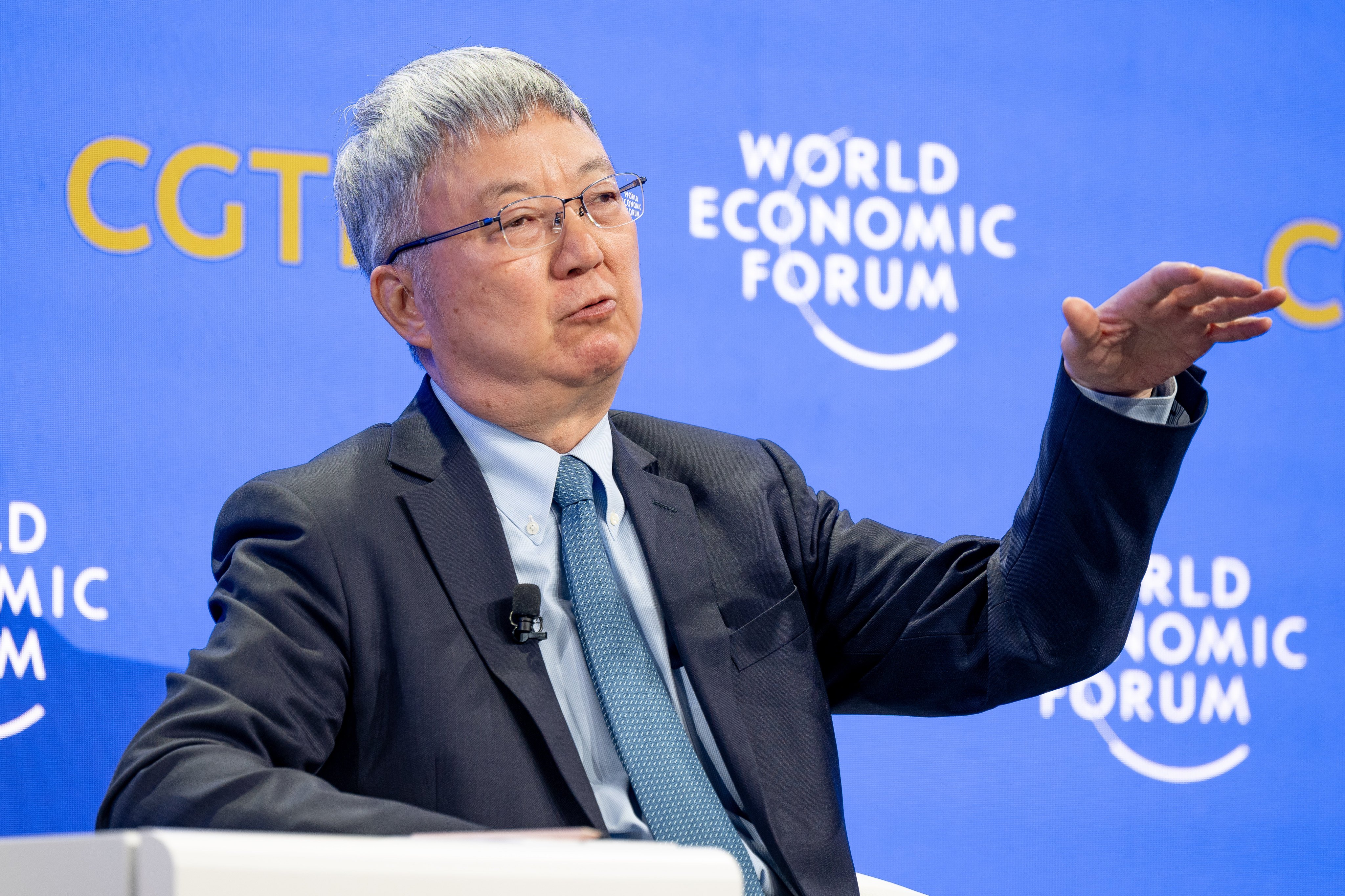 Zhu Min, a panel member at the World Economic Forum in Davos, Switzerland, speaks during a discussion about China on Wednesday. Photo: World Economic Forum