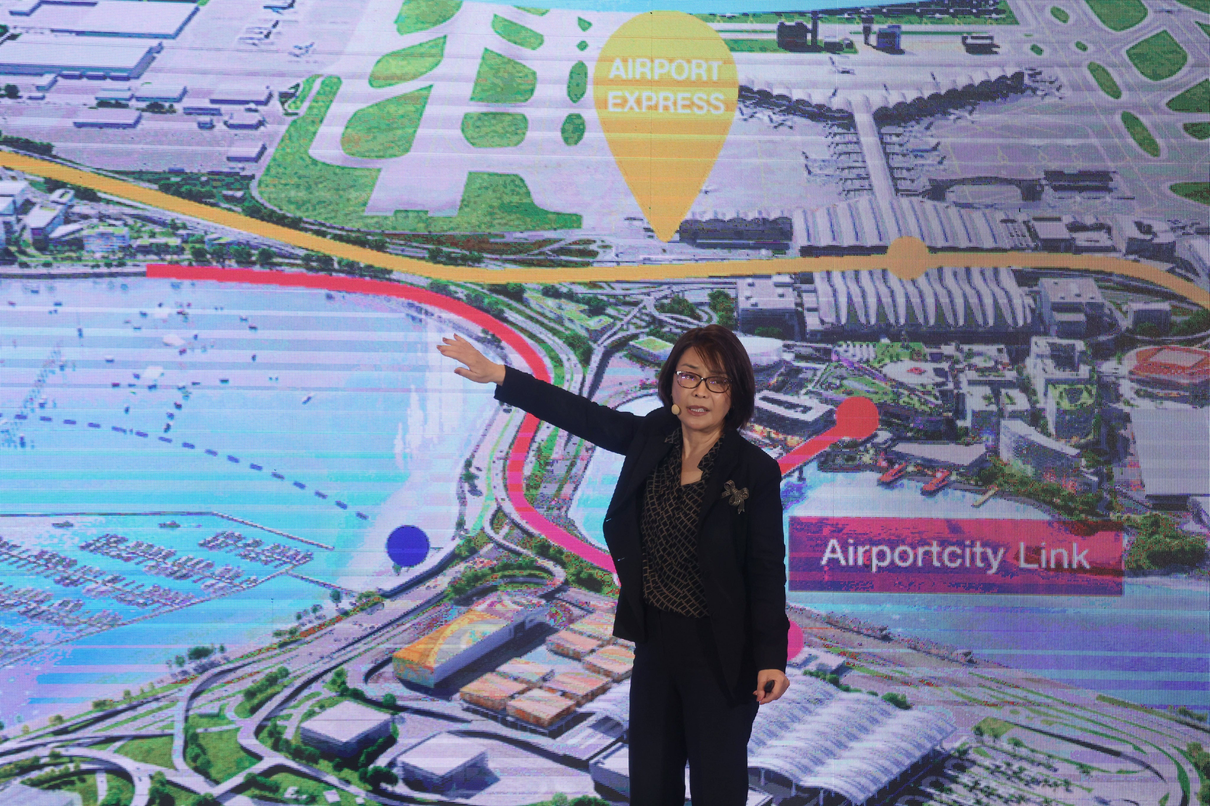 Vivian Cheung Kar-fay, acting CEO of Airport Authority Hong Kong, speaks at the unveiling of the Airport City development blueprint of Hong Kong International Airport on January 16. Photo: Jonathan Wong