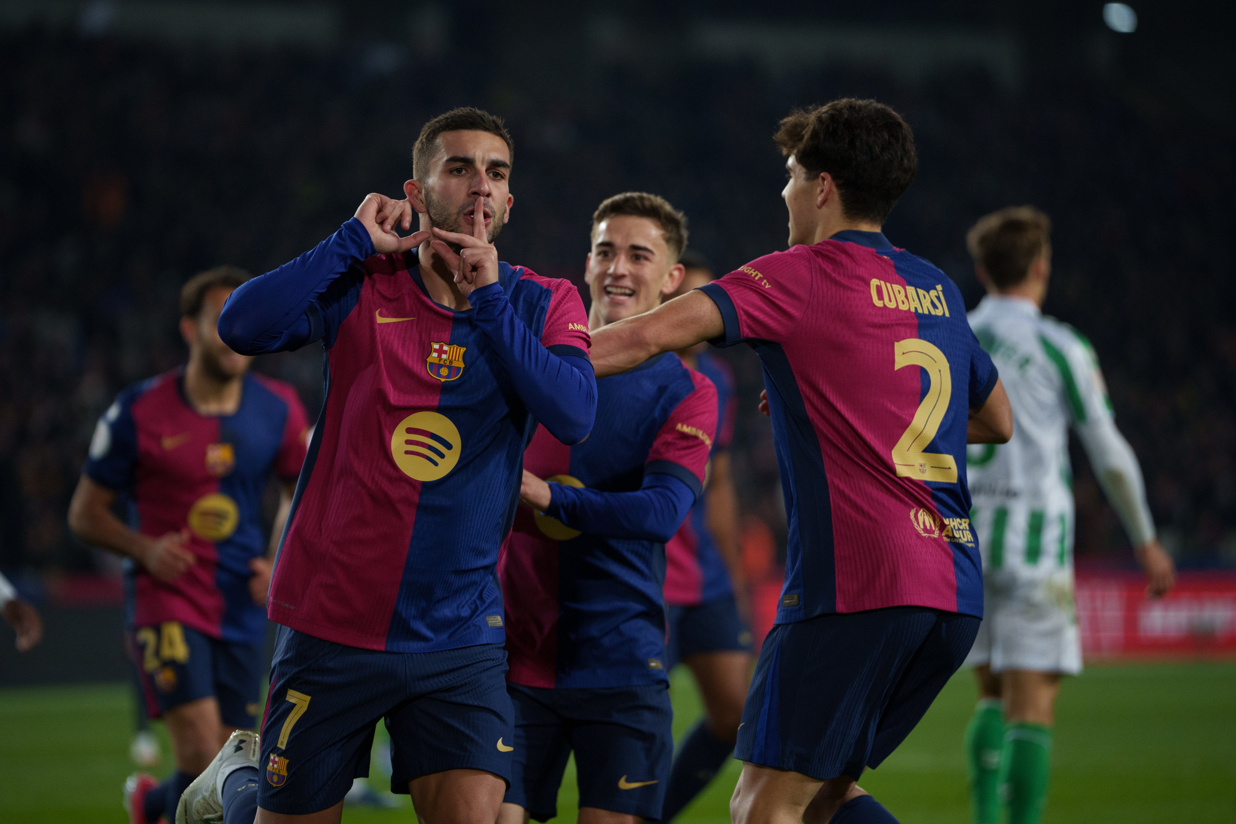 Barcelona’s Ferran Torres (left) celebrates his goal against Real Betis last week. Photo: Xinhua