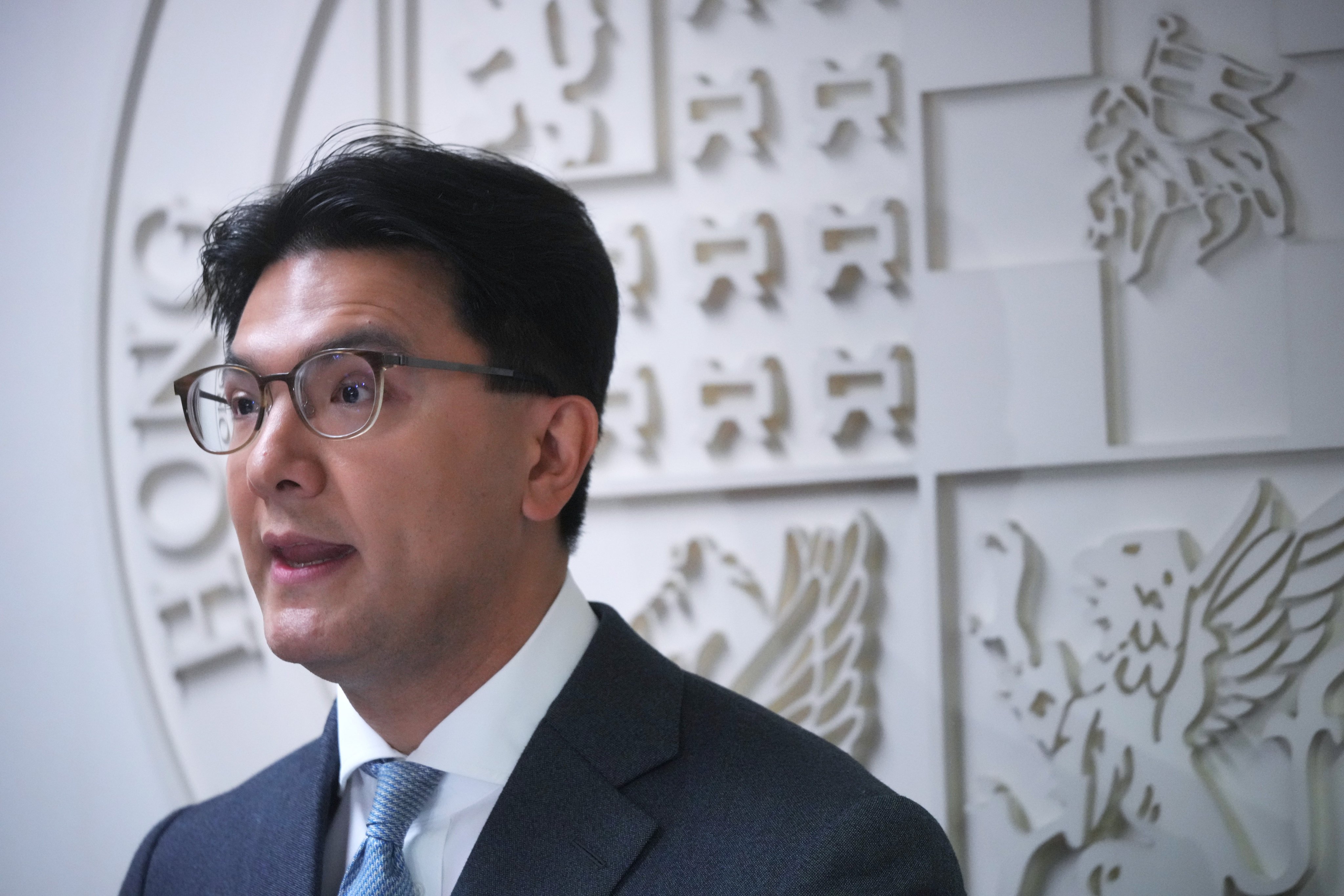 José-Antonio Maurellet, the new chairman of the Hong Kong Bar Association, addresses the media after the group’s Annual General Meeting, in which he was elected uncontested. Photo: May Tse