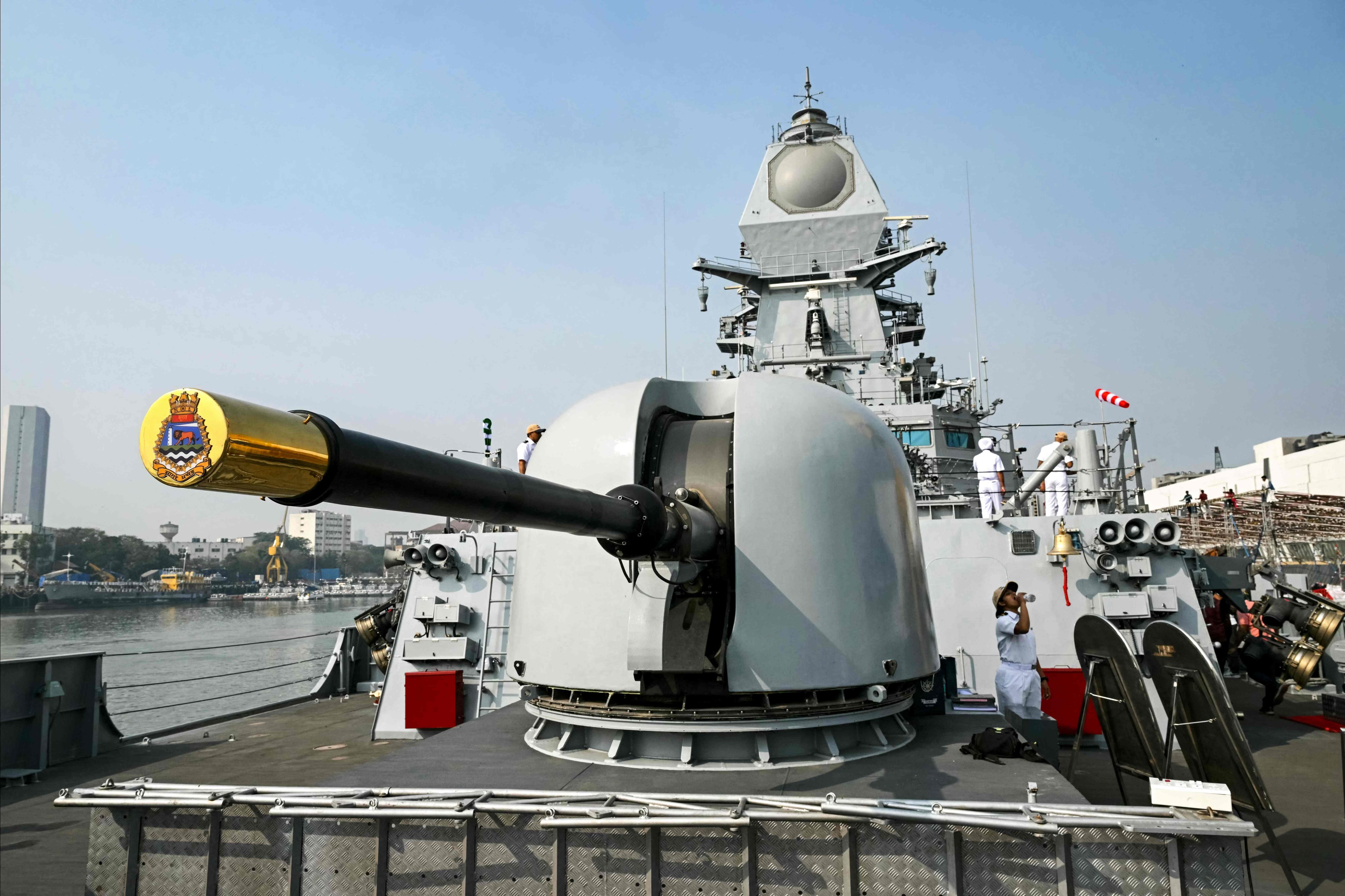 Crew members onboard the naval combatant INS Surat, a stealth guided missile destroyer of the Indian Navy. Photo: AFP