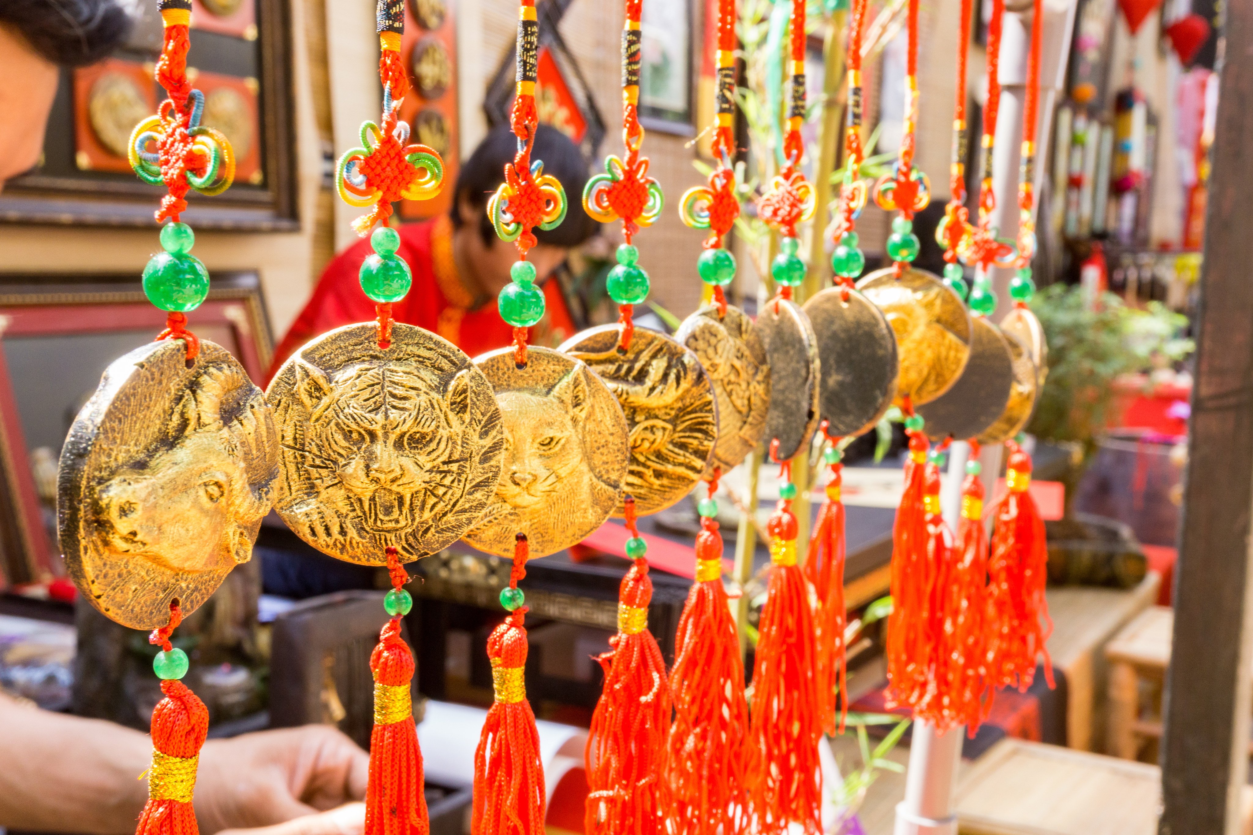 Chinese zodiac animals adorn hanging decorations. There are 12 animals in the Chinese zodiac: rat, ox, tiger, rabbit, dragon, snake, horse, sheep, monkey, rooster, dog and pig. Photo: Shutterstock