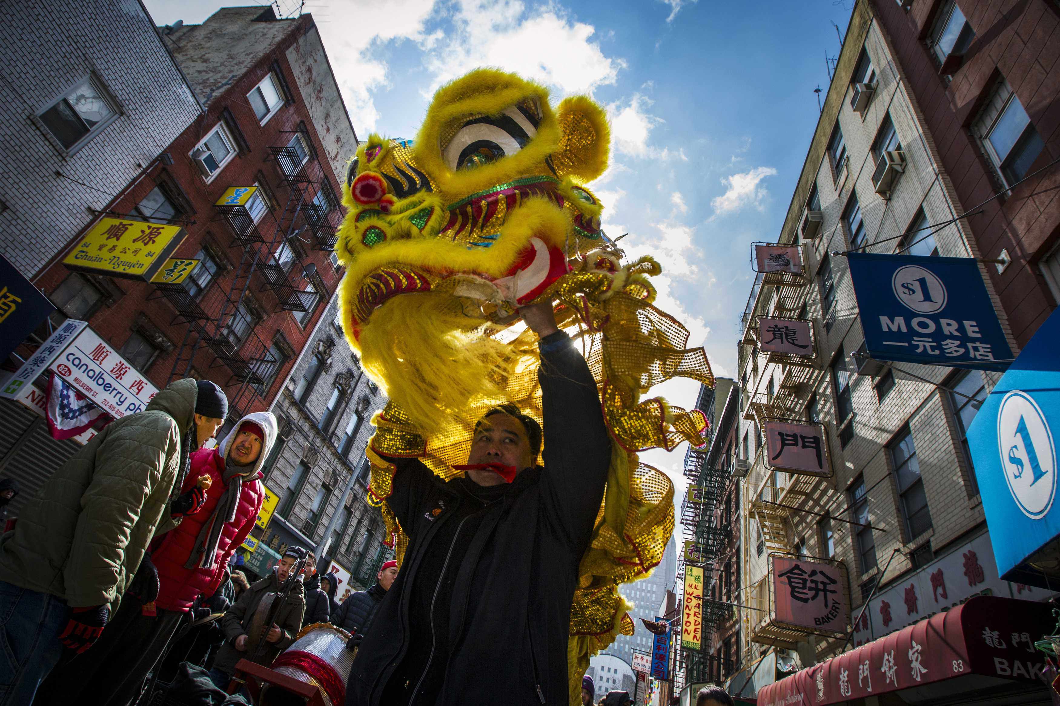 A lion dance during Lunar New Year celebrations in New York’s Chinatown on February 19, 2015. Photo: Reuters