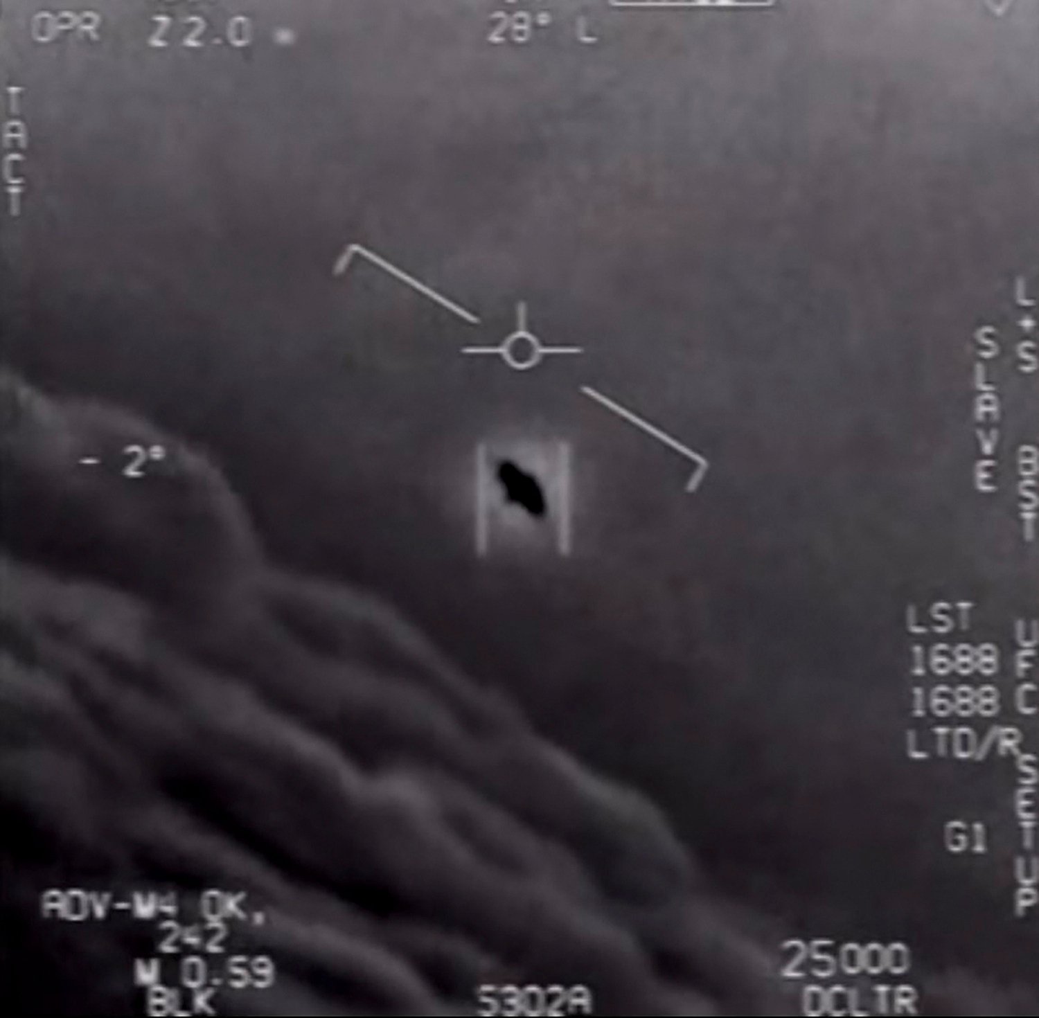 A image obtained April 28, 2020 shows part of an unclassified video taken by US Navy pilots of interactions with ‘unidentified aerial phenomena’. File photo: US Department of Defence via AFP