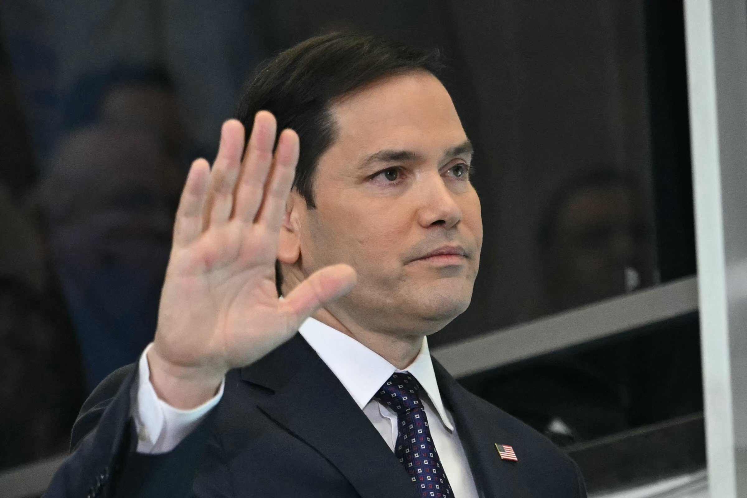 US Secretary of State Marco Rubio speaks upon arrival at the State Department in Washington on Tuesday. Photo: AFP