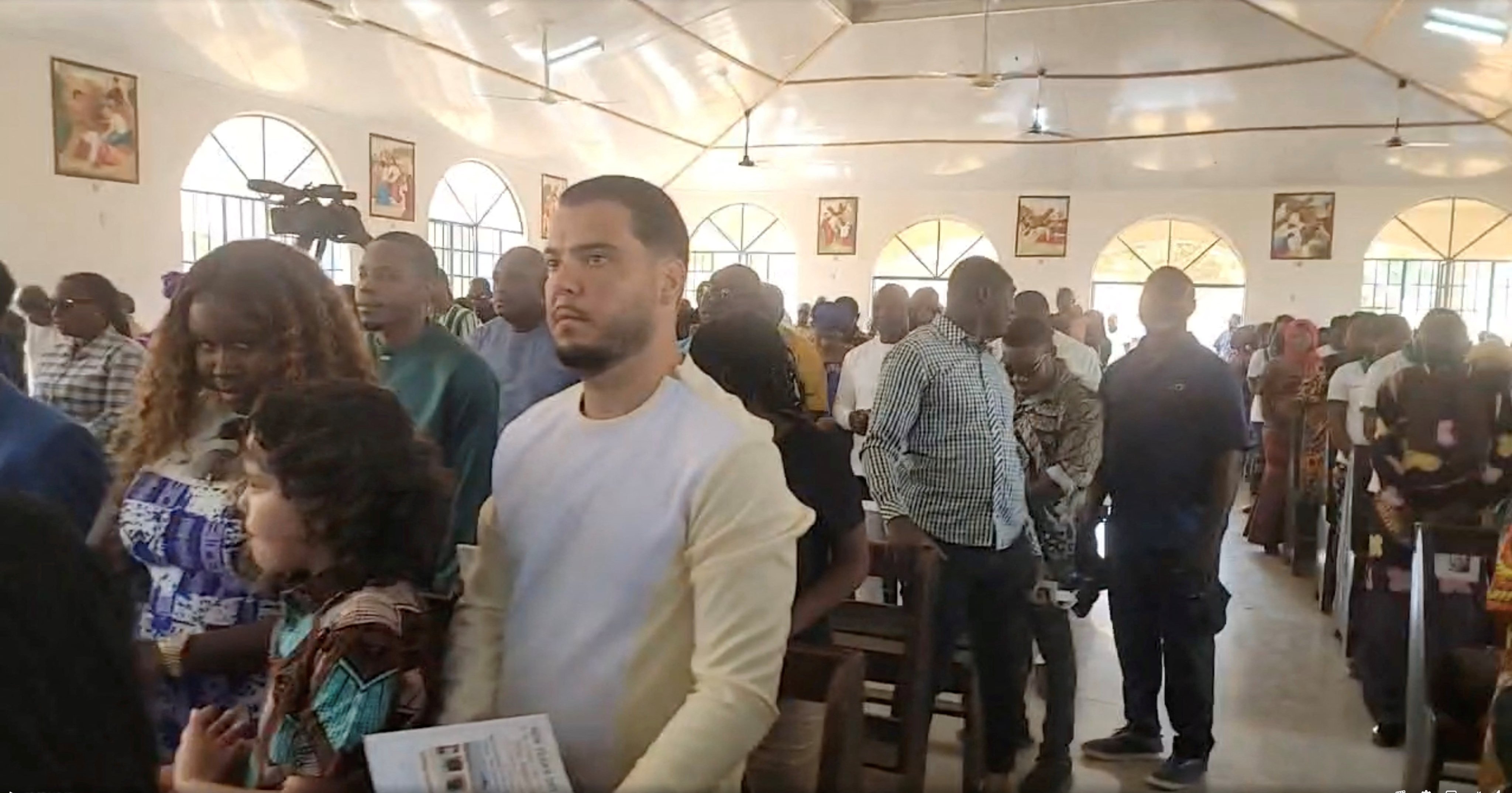 Cocaine smuggler Jos Leijdekkers attends a church service in Tihun, Sierra Leone, on January 1. Photo: Facebook/Reuters