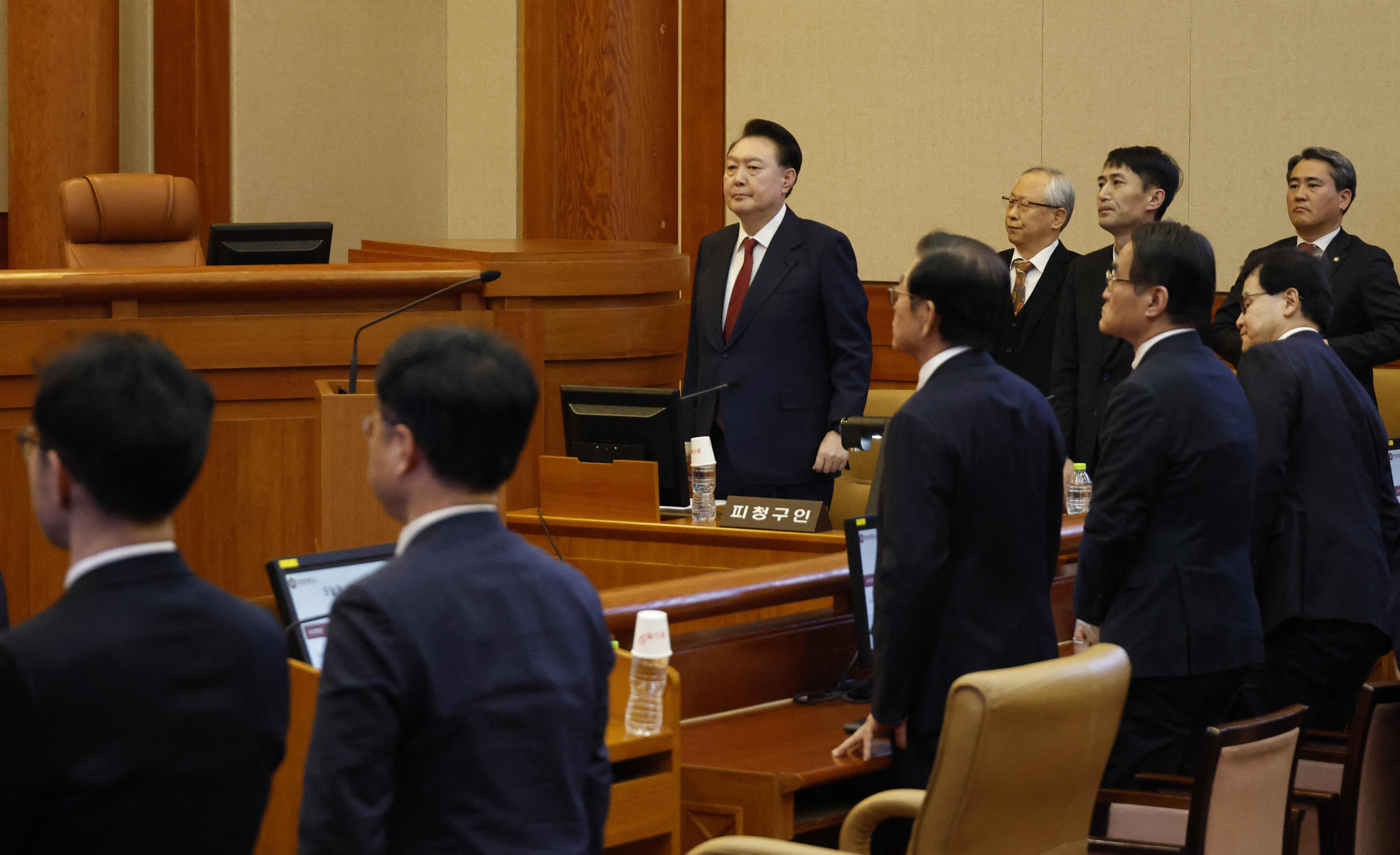 South Korea’s impeached president Yoon Suk-yeol (centre) at the fourth hearing of his impeachment trial, on Thursday. Photo: AFP