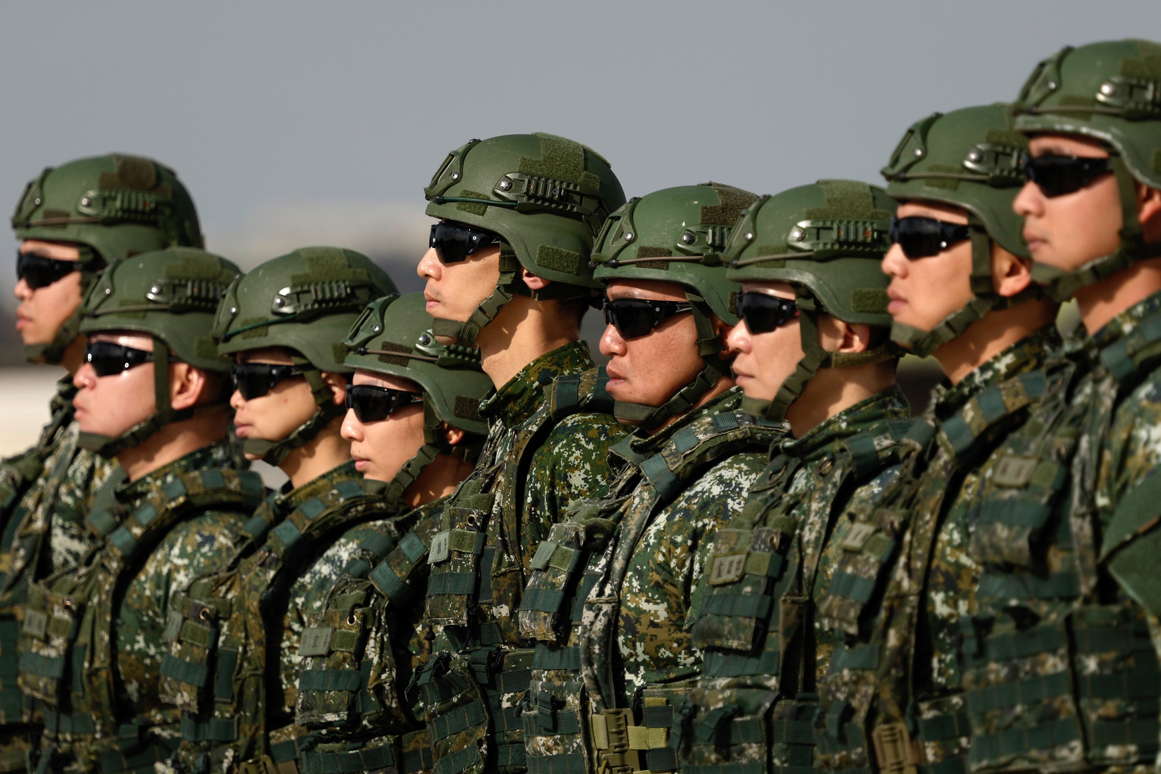 Taiwanese troops line up for a missile launch drill at an airbase in Taichung on January 8. Photo: EPA-EFE 