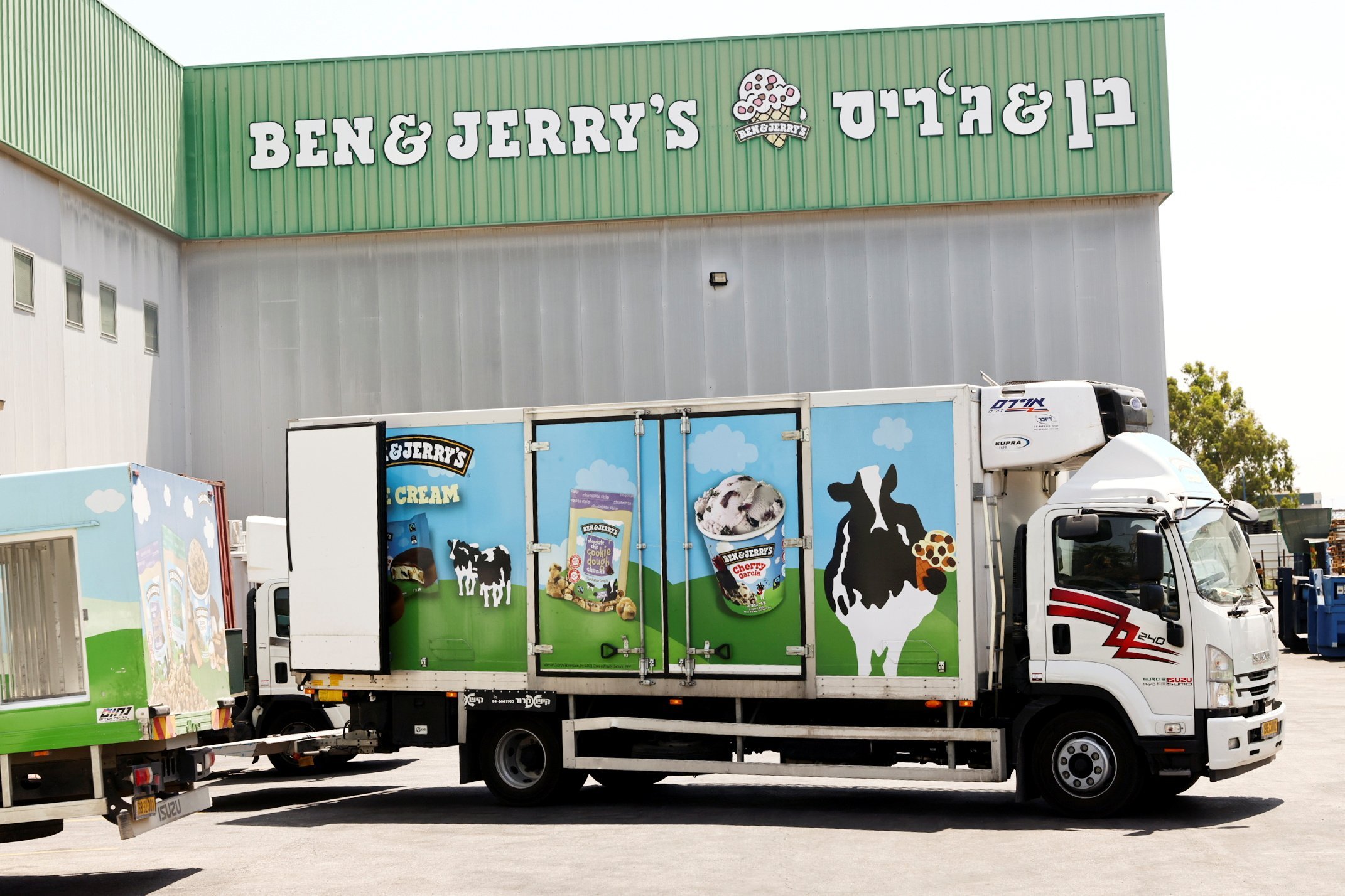 A Ben & Jerry’s ice-cream delivery truck is seen at their factory in Be’er Tuvia, Israel. Photo: Reuters