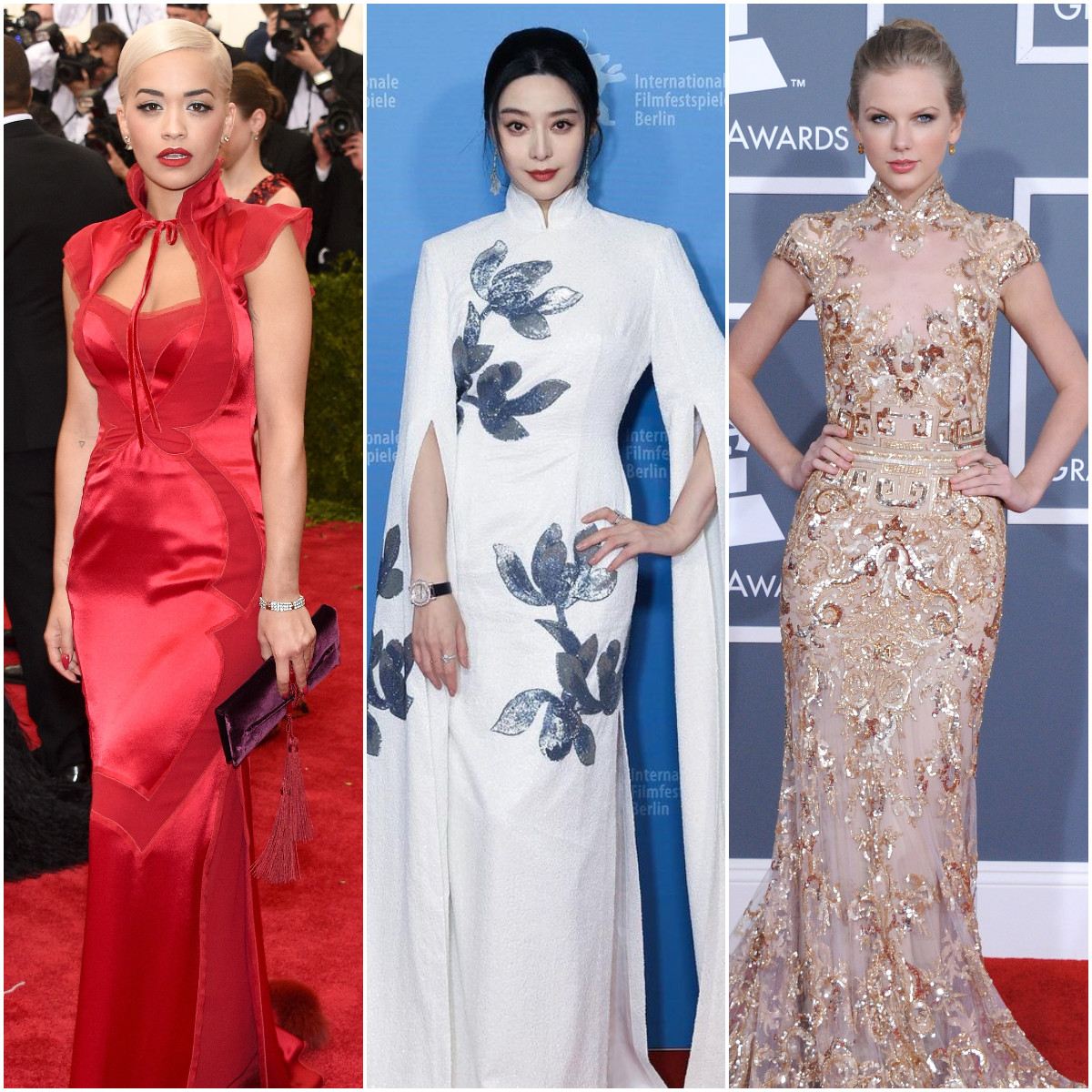 Rita Ora, Fan Binging and Taylor Swift have all worn qipaos or qipao inspired dresses over the years. Photos: Getty Images; @bingbing_fan/Instagram; Getty Images