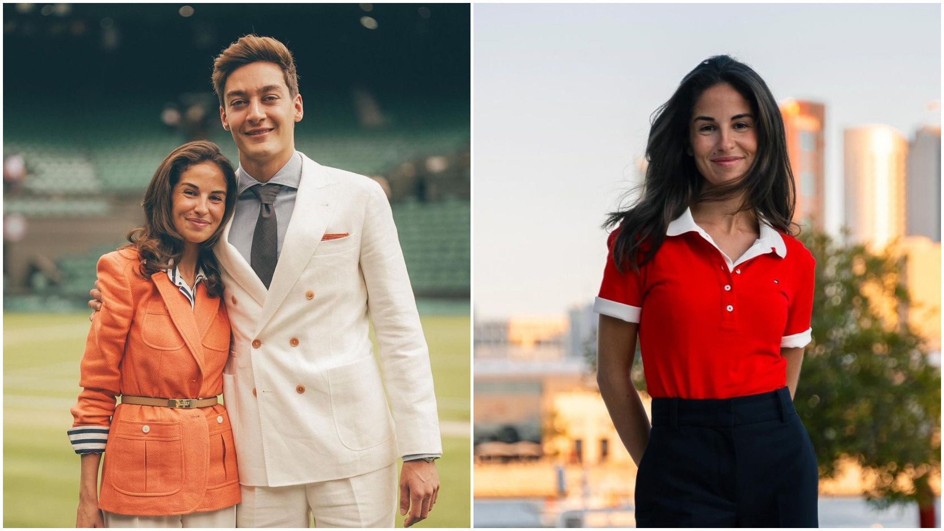 Game, set and catch: Carmen Montero Mundt solo; and at Wimbledon with F1 driver boyfriend George Russell. Photos: @carmenmmundt/Instagram