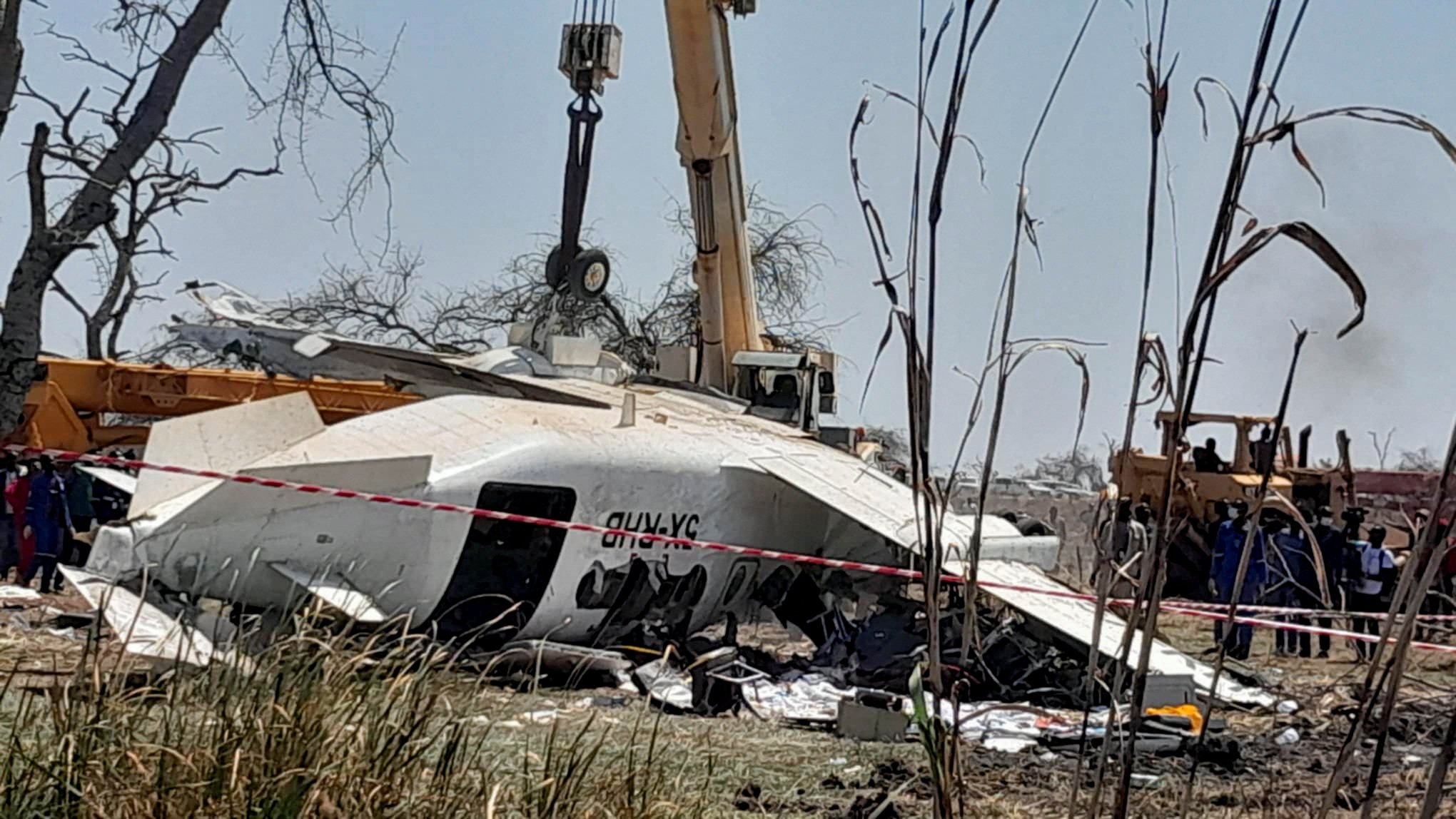 The wreckage of a plane that came down near the oil fields in Unity State. Photo: Reuters