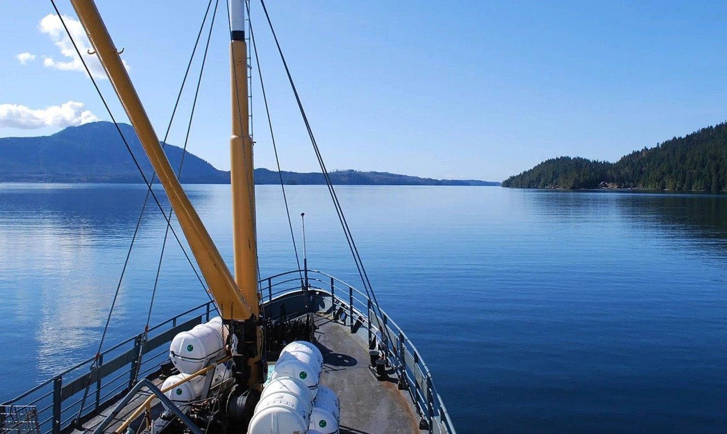 A view from the deck of the MV Frances Bradley mail boat of the route ahead on its journey along Canada’s Vancouver Island. Photo: Instagram/albernivalleytourism