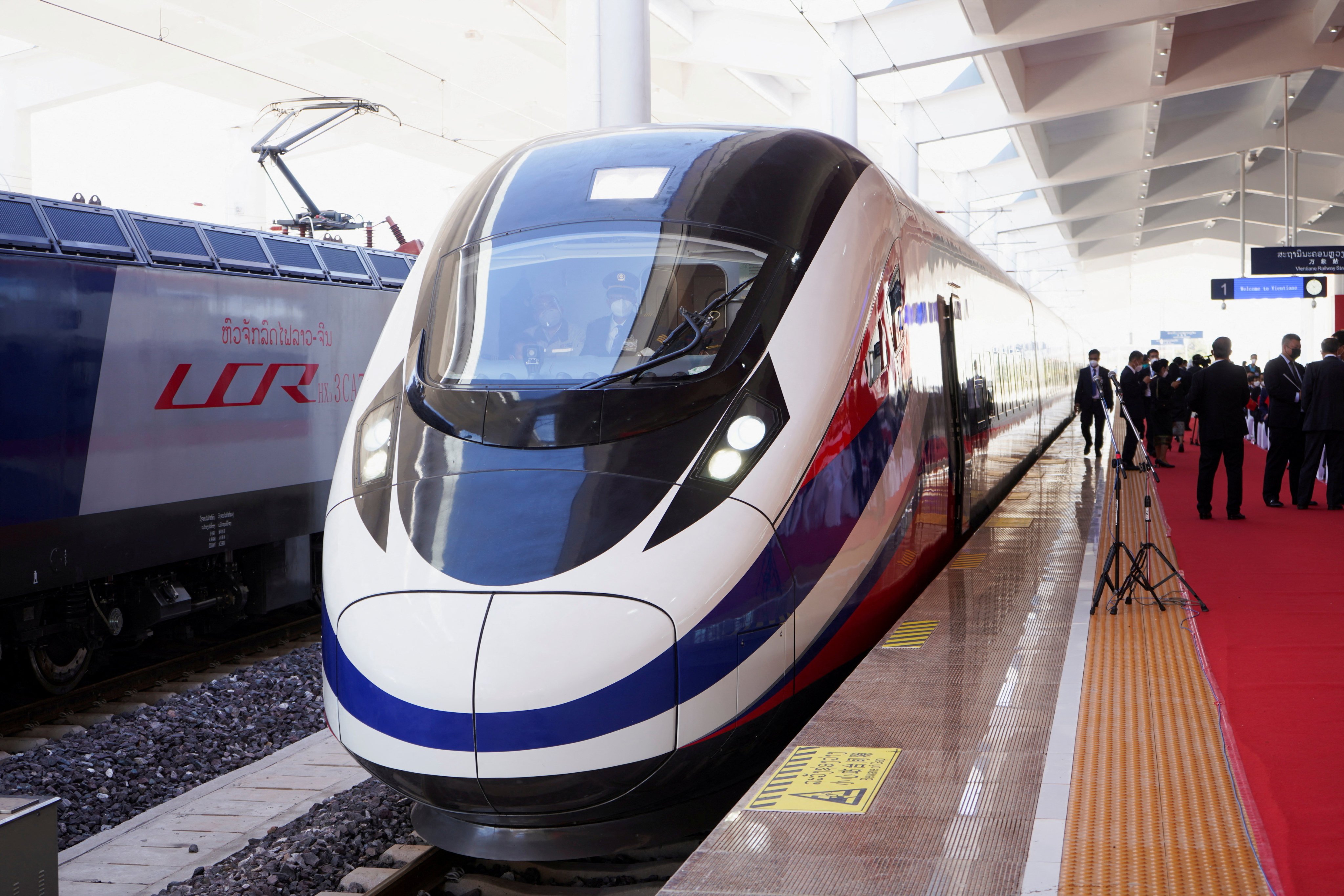 A train is seen in Vientiane, Laos, in 2021 during the handover ceremony of the high-speed railway linking it to the Chinese city of Kunming. Photo: Reuters