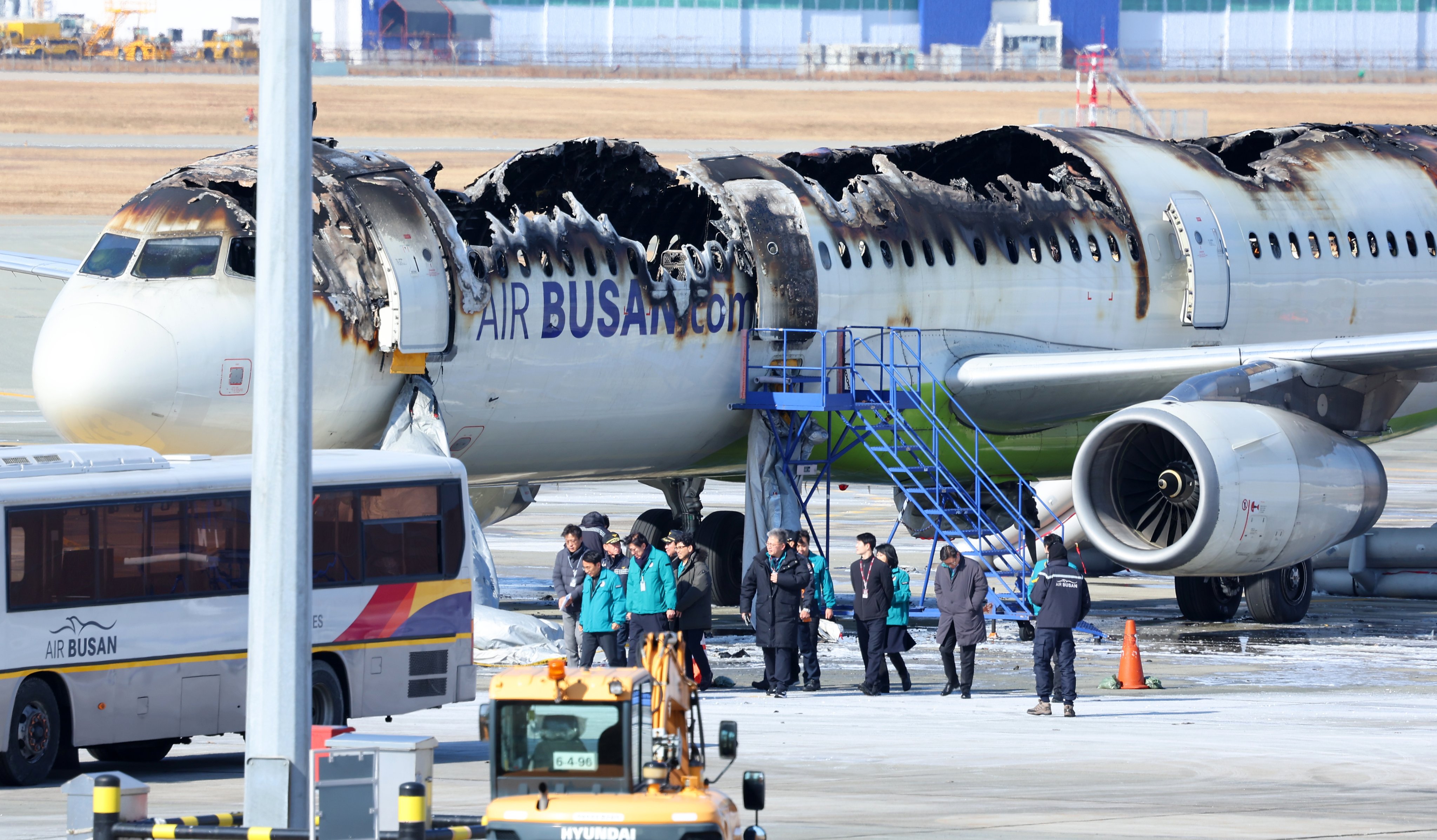 The Air Busan aircraft was severely damaged in the fire at Gimhae International Airport in Busan. Photo: EPA-EFE