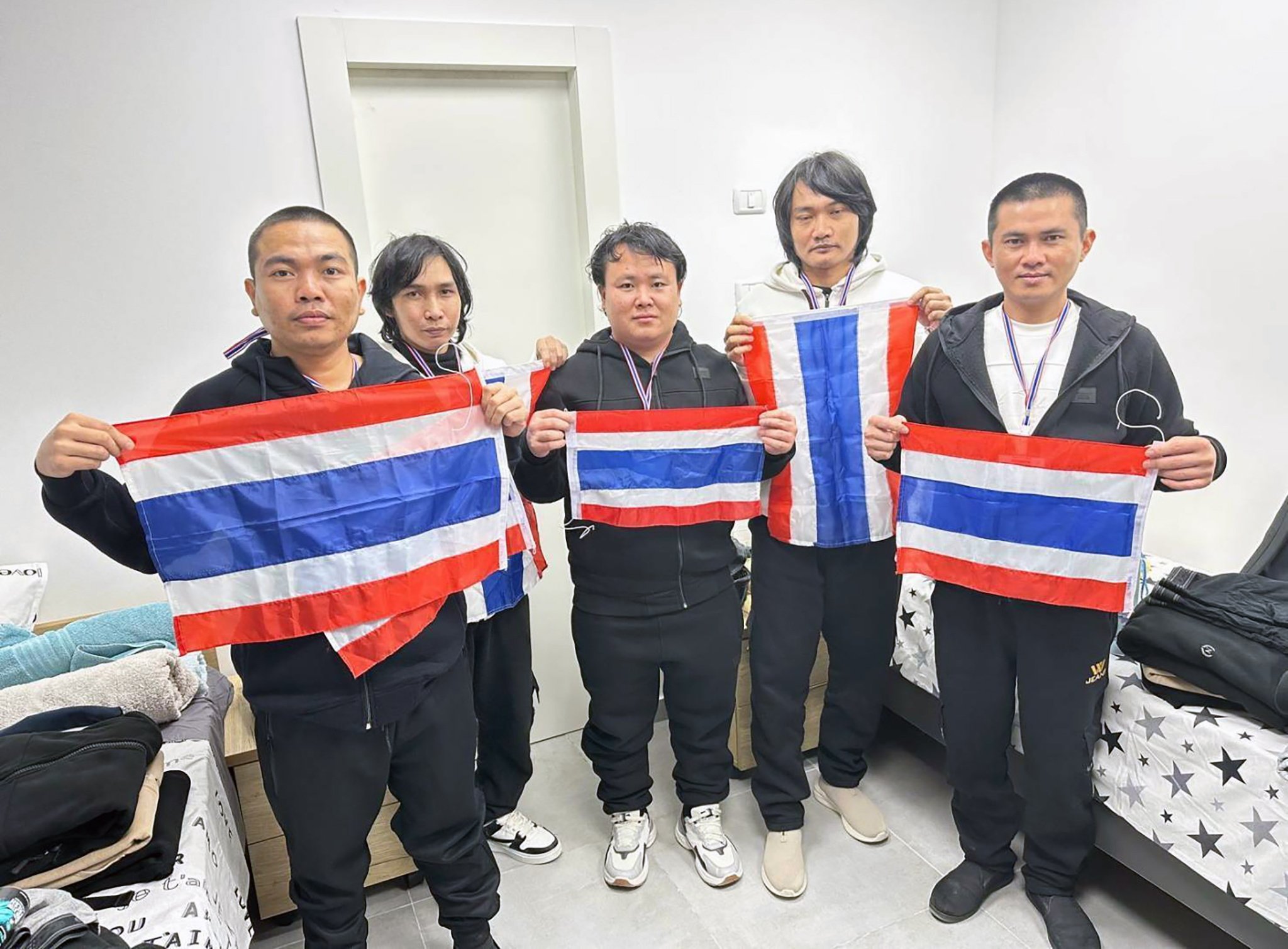 The Thai hostages following their release. Photo: Thai Ministry of Foreign Affairs via EPA-EFE 