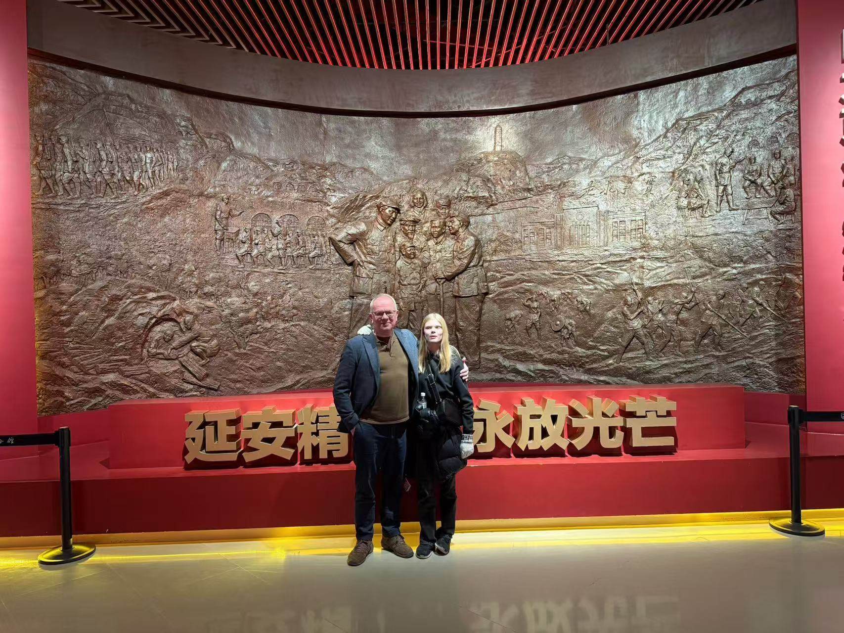 Ina Illugadottir and her father visit a museum in mainland China. Photo: Handout