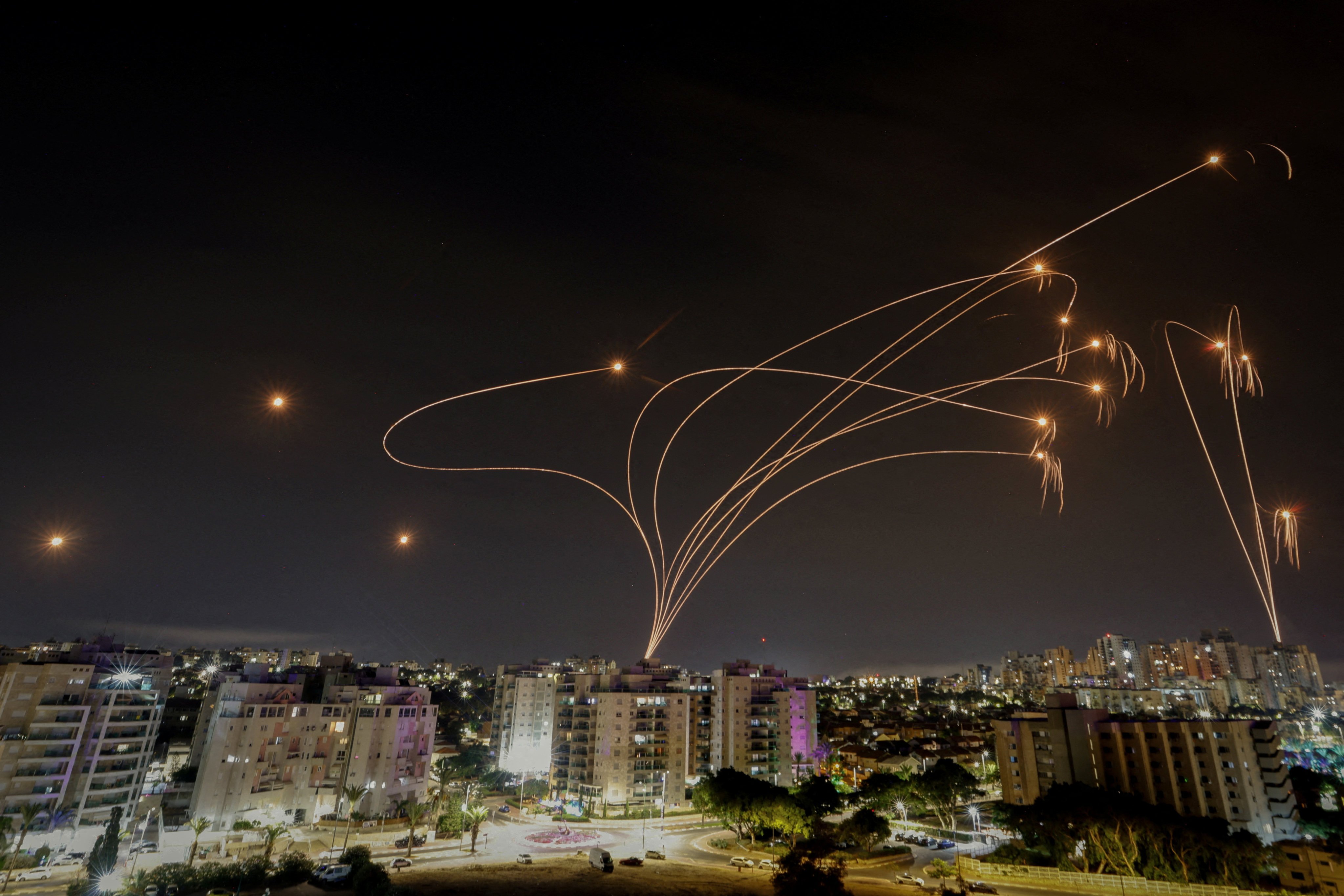 Israel’s Iron Dome anti-missile system intercepts rockets launched from the Gaza Strip in October 2023. Photo: Reuters