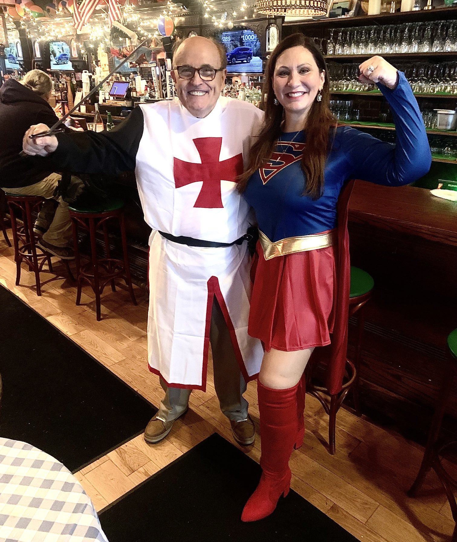 Rudy Giuliani and “friend” Maria Ryan flex their fancy-dress muscles. Photo: @MariaRyanNH/X