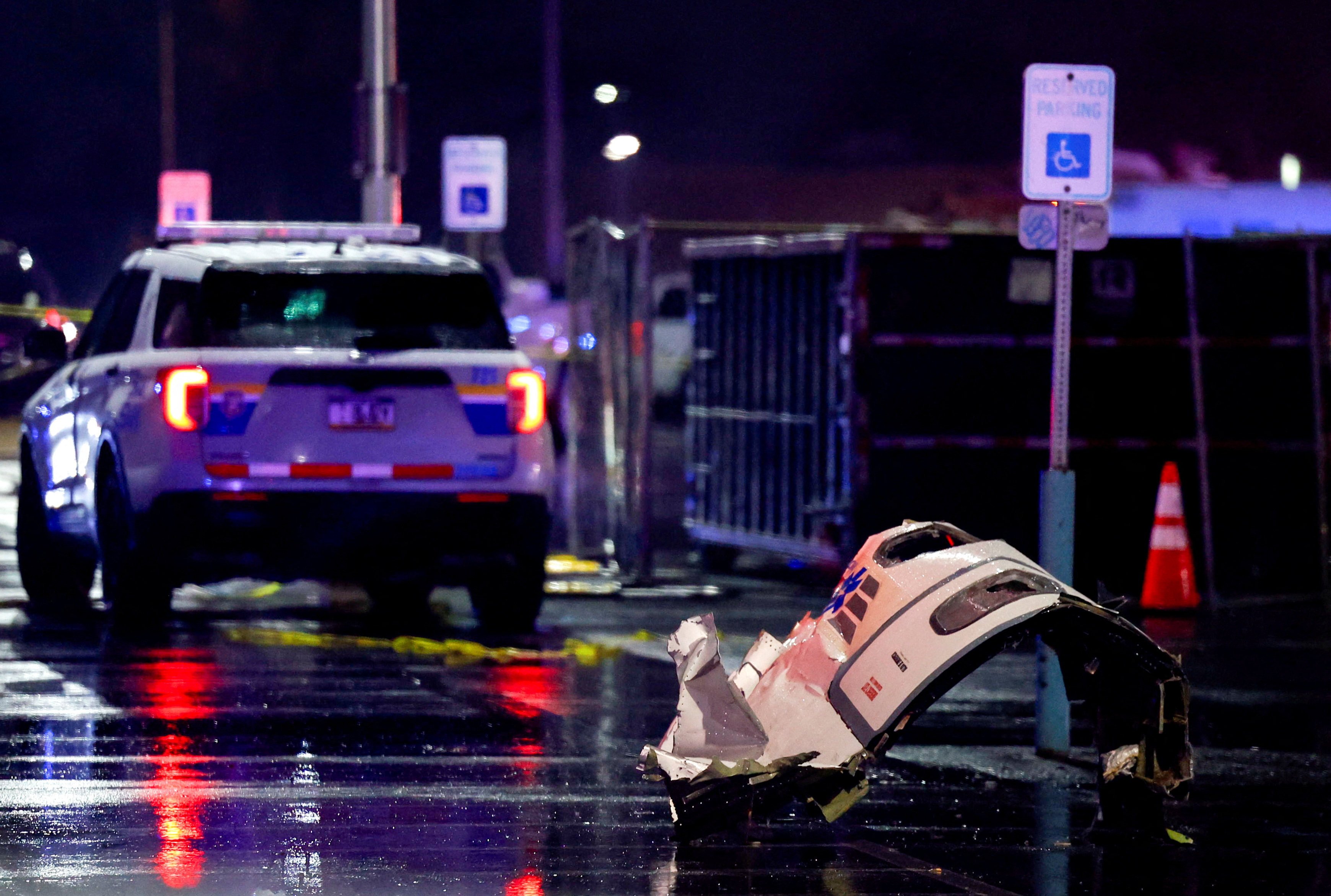 Debris of an aircraft lies at the site of a plane crash in Philadelphia, Pennsylvania on Friday. Photo: Reuters