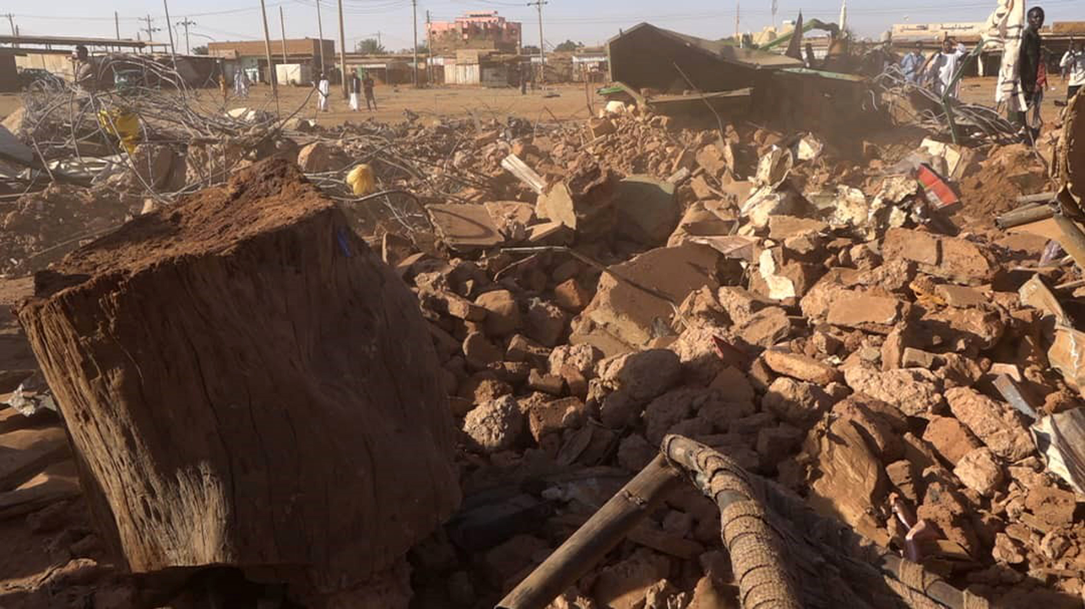 Debris is seen after an attack at Sabrein Market in Omdurman, north of the Sudanese capital Khartoum, on Saturday. Photo: Khartoum State Press Office/Xinhua
