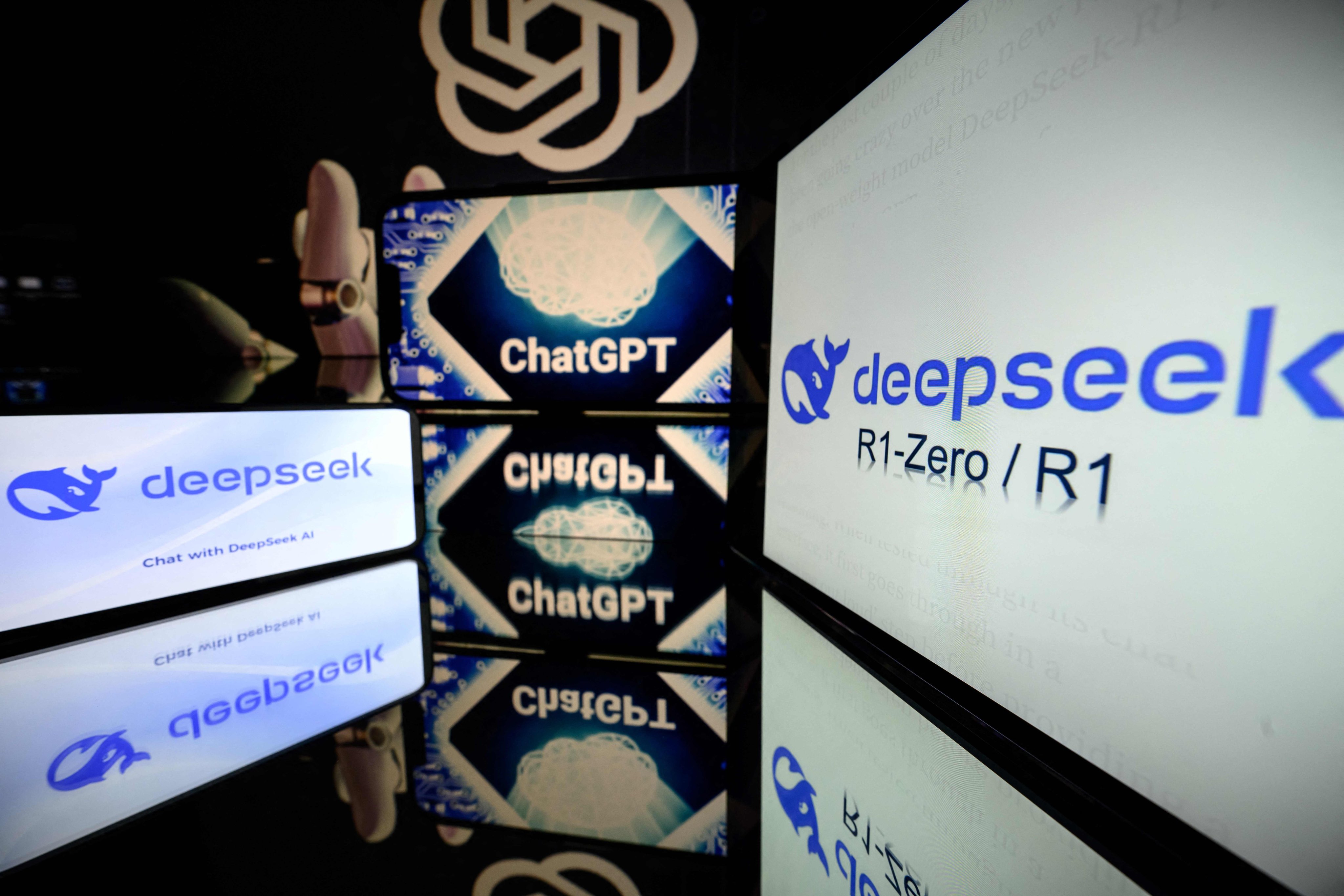 Screens displaying the logos of DeepSeek and OpenAI’s ChatGPT are shown in this arranged illustration taken on January 29, 2025. Photo: AFP