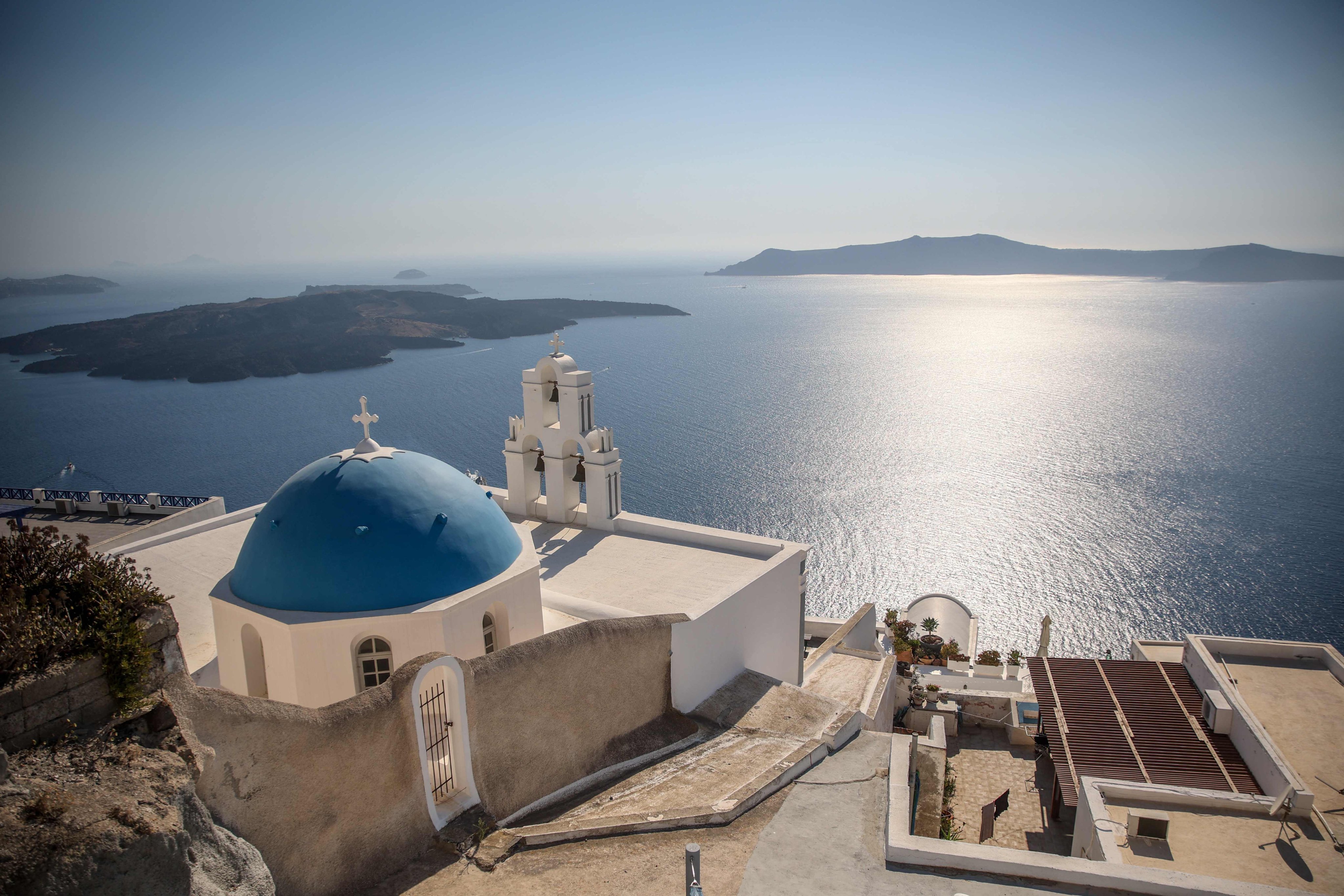 A Catholic Church in the village of Fira on the island of Santorini. Multiple earthquakes struck near the Greek island on Sunday. Photo: AFP