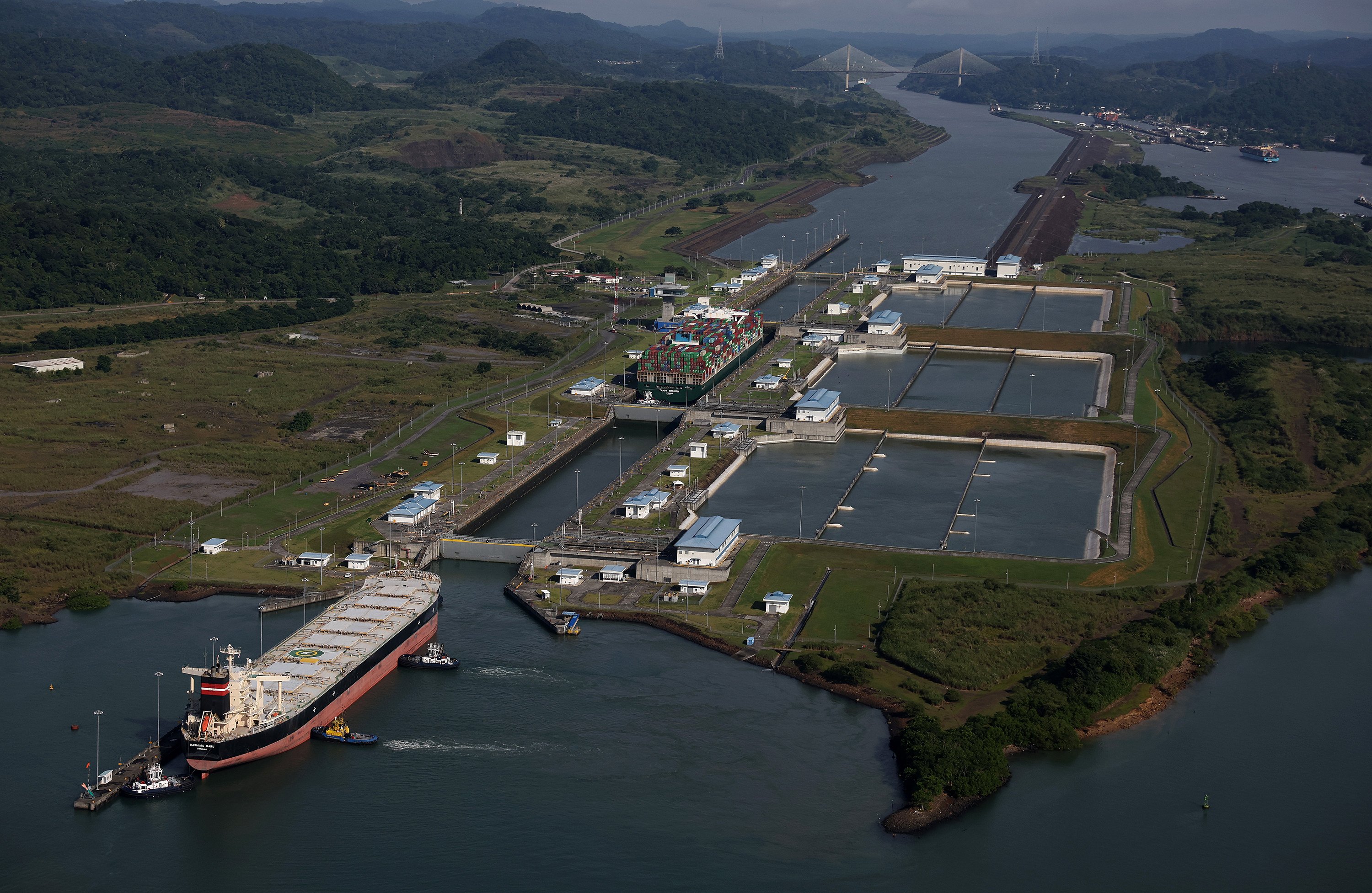 A container ship transits the Panama Canal in Panama City. Photo: Getty Images/TNS