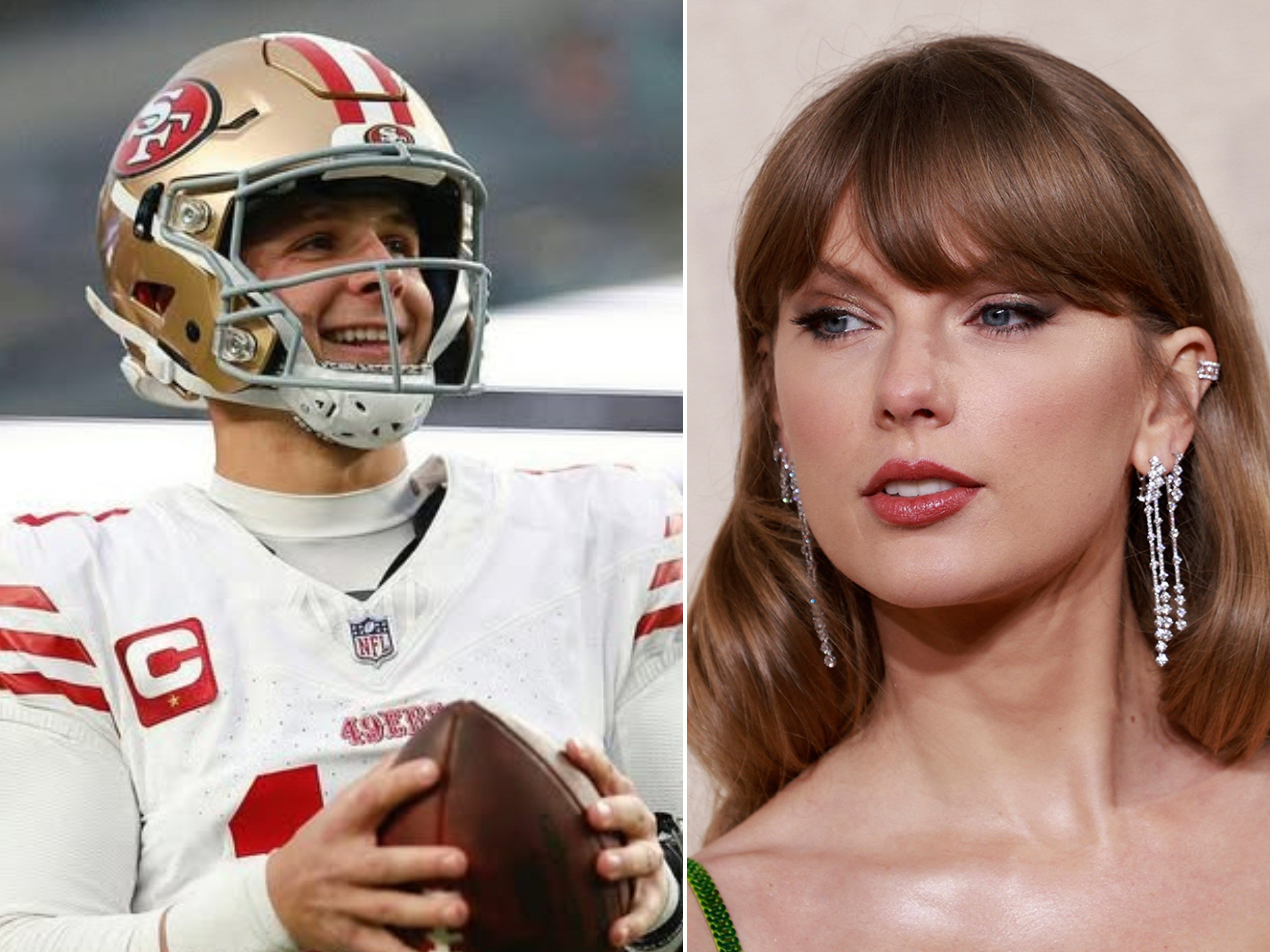 San Francisco 49ers football player Brock Purdy and Taylor Swift. Photos: @brock.purdy13/Instagram, TNS