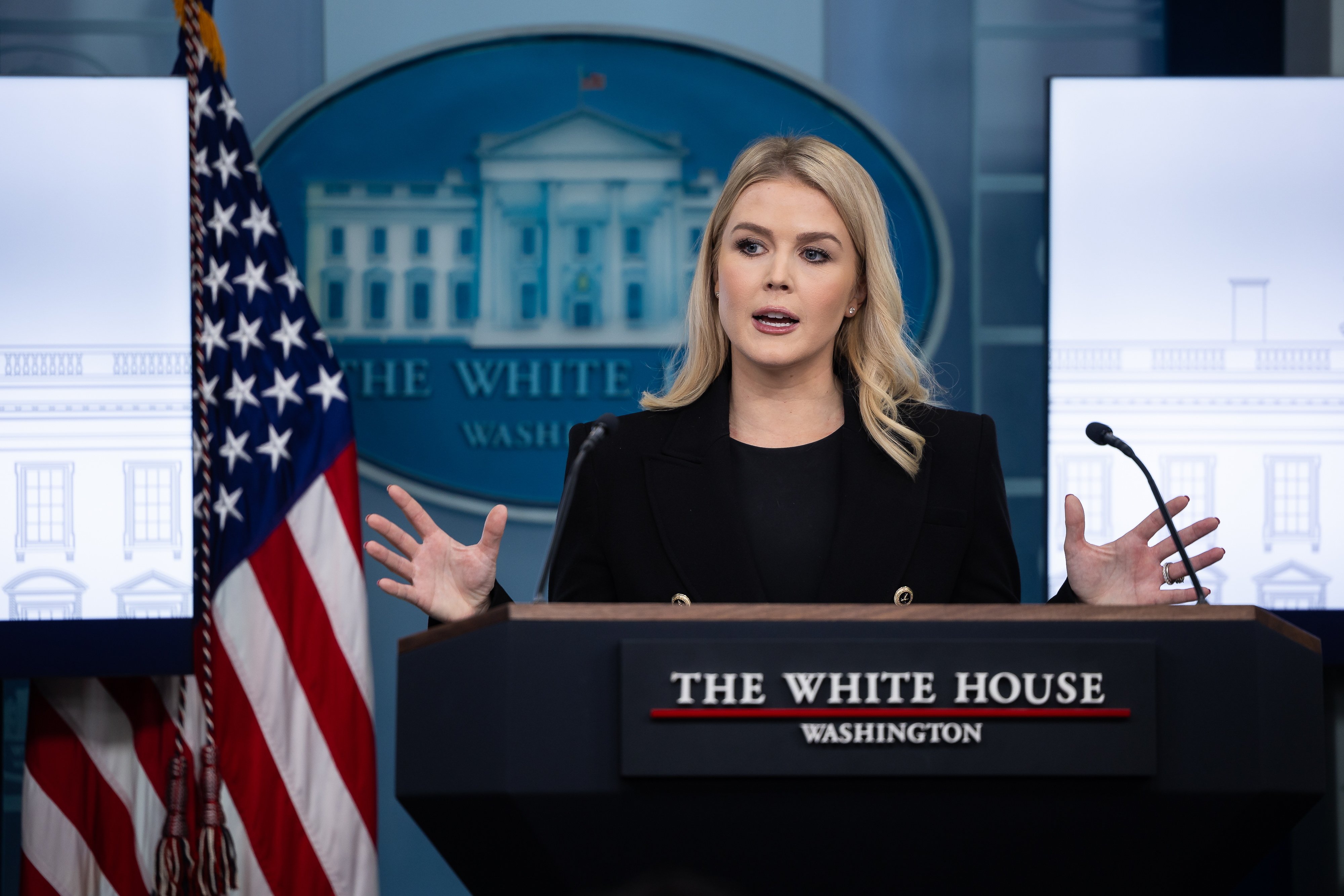 White House Press Secretary Karoline Leavitt speaks during a press briefing at the White House on Wednesday. Photo: EPA-EFE 