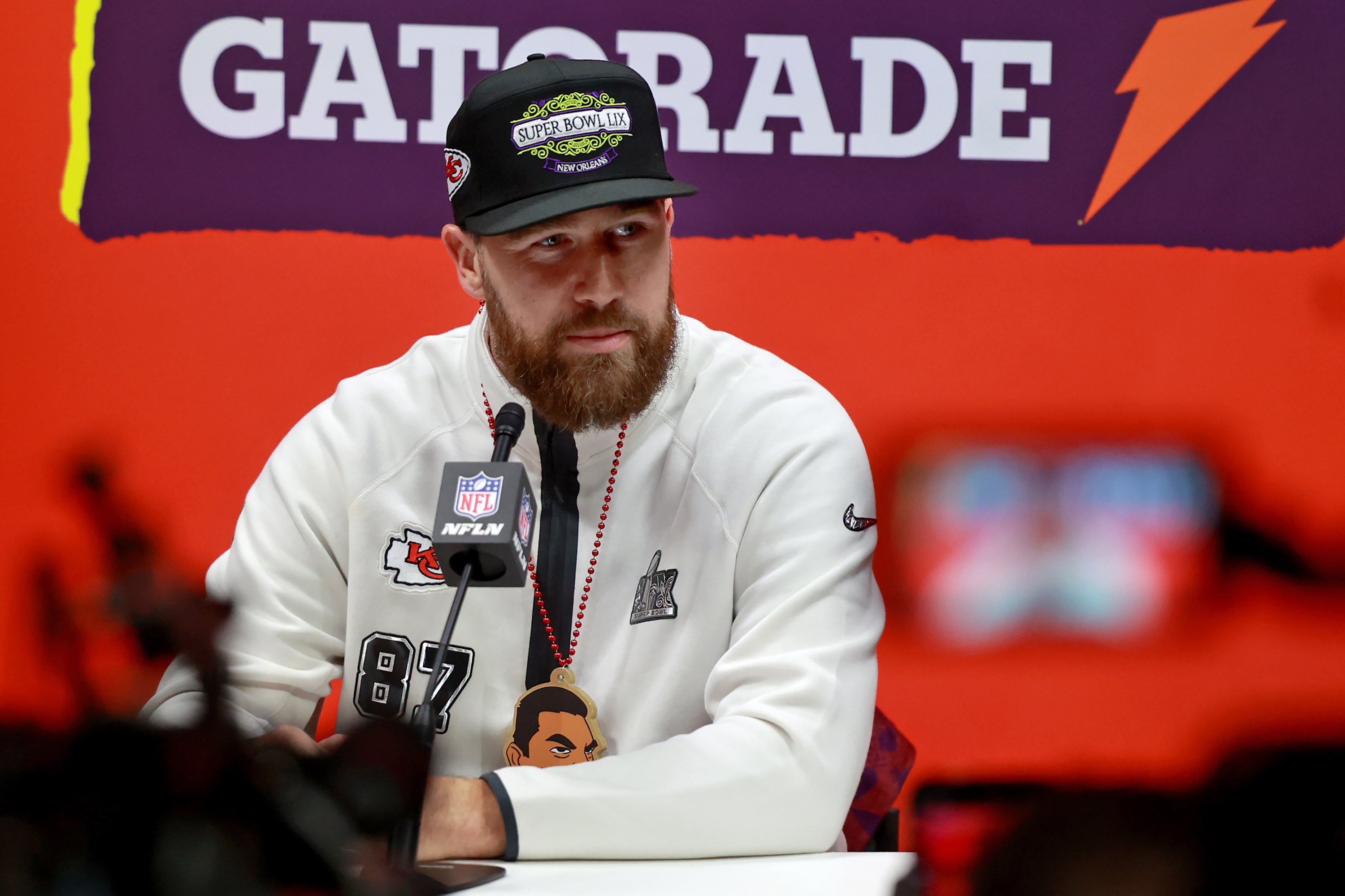 Kansas City Chiefs tight end Travis Kelce said it was a ‘great honour’ to have Donald Trump in attendance at the Super Bowl. Photo: TNS