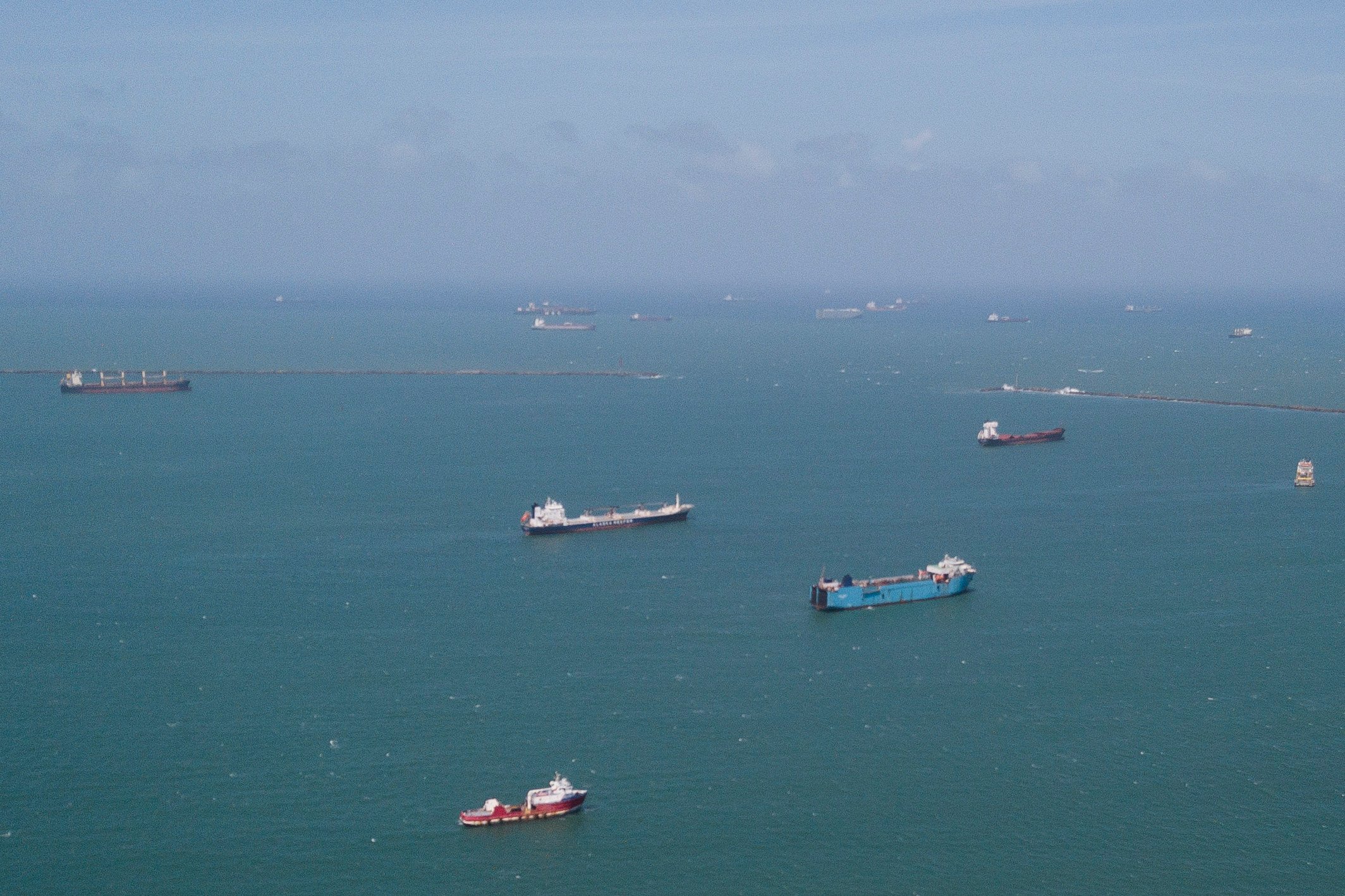 Cargo ships wait to transit the Panama Canal in Colon, Panama, on February 4. Photo: AP