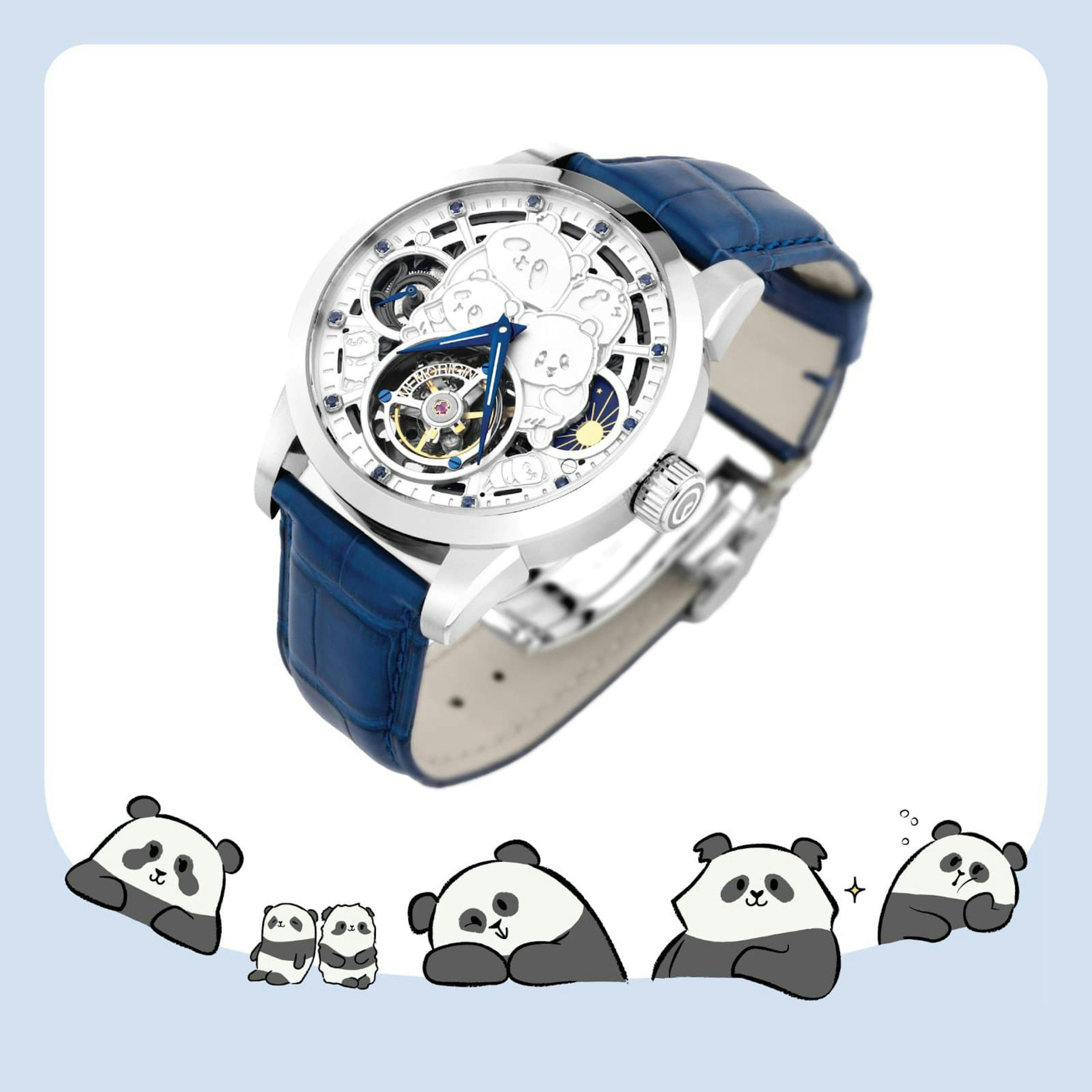 Ocean Park’s panda-themed watch came with a blue alligator-leather strap. Photo: Handout