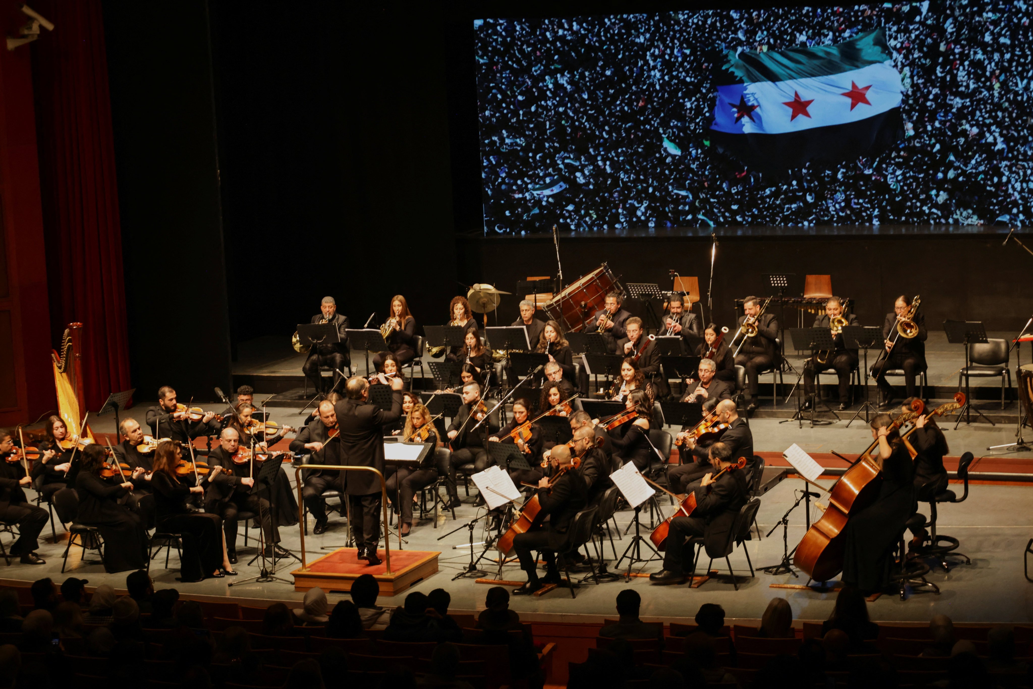 Members of the Syrian National Symphony Orchestra perform during a concert at the Damascus Opera House in Syria on January 30, 2025. The concert included works by Beethoven, Tchaikovsky and Syrian composers. Photo: Khalil Ashawi