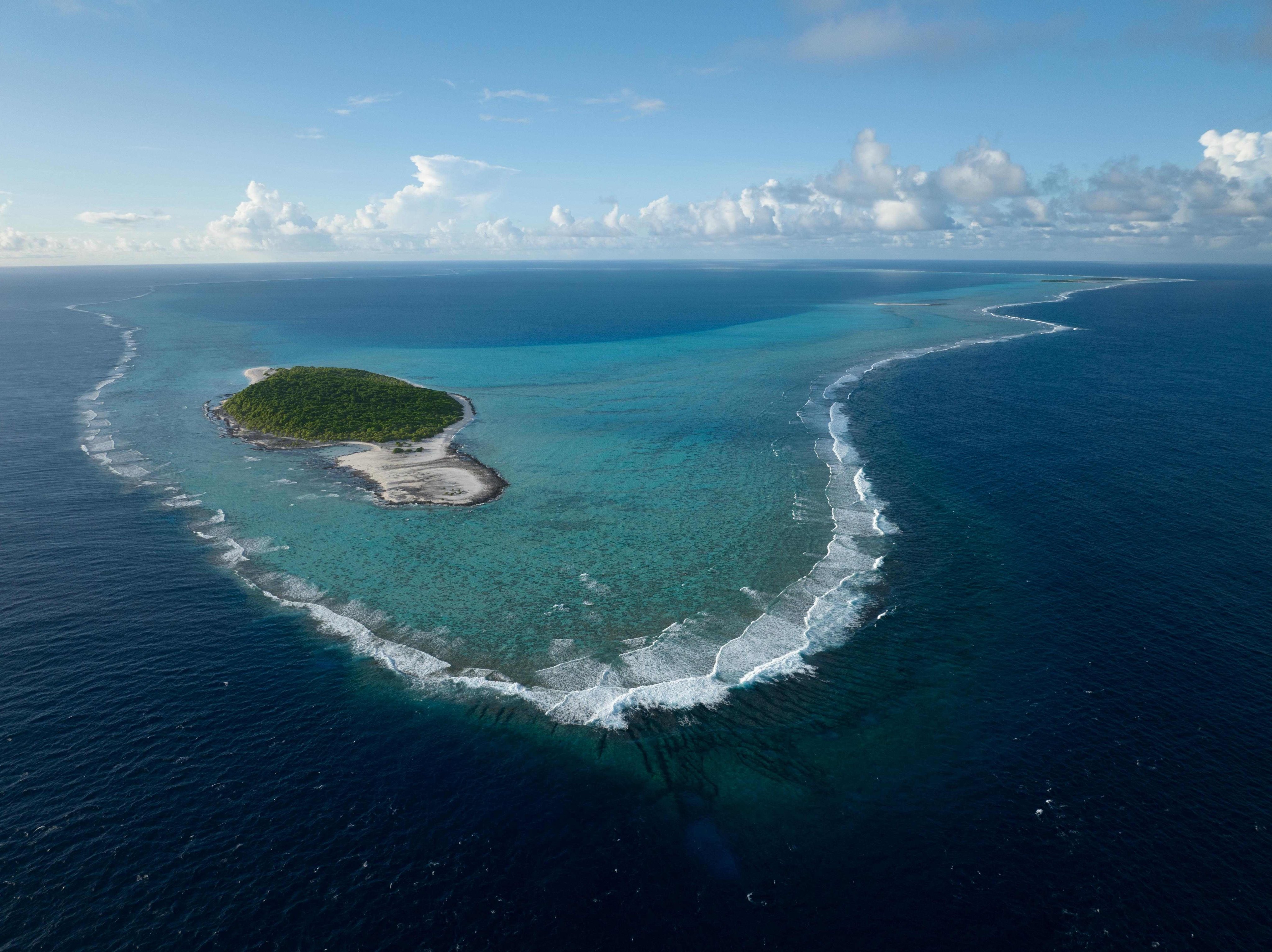 An aerial view of Bikar Atoll in the Marshall Islands, the central Pacific. Photo: National Geographic Pristine Seas / AFP