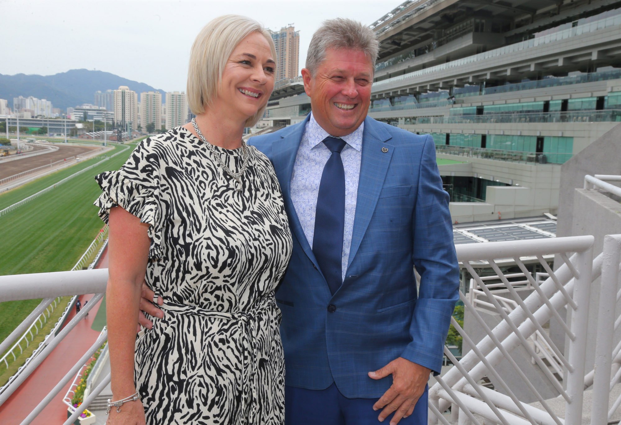 Trainer Brett Crawford with his partner Gwen at Sha Tin on Friday morning.