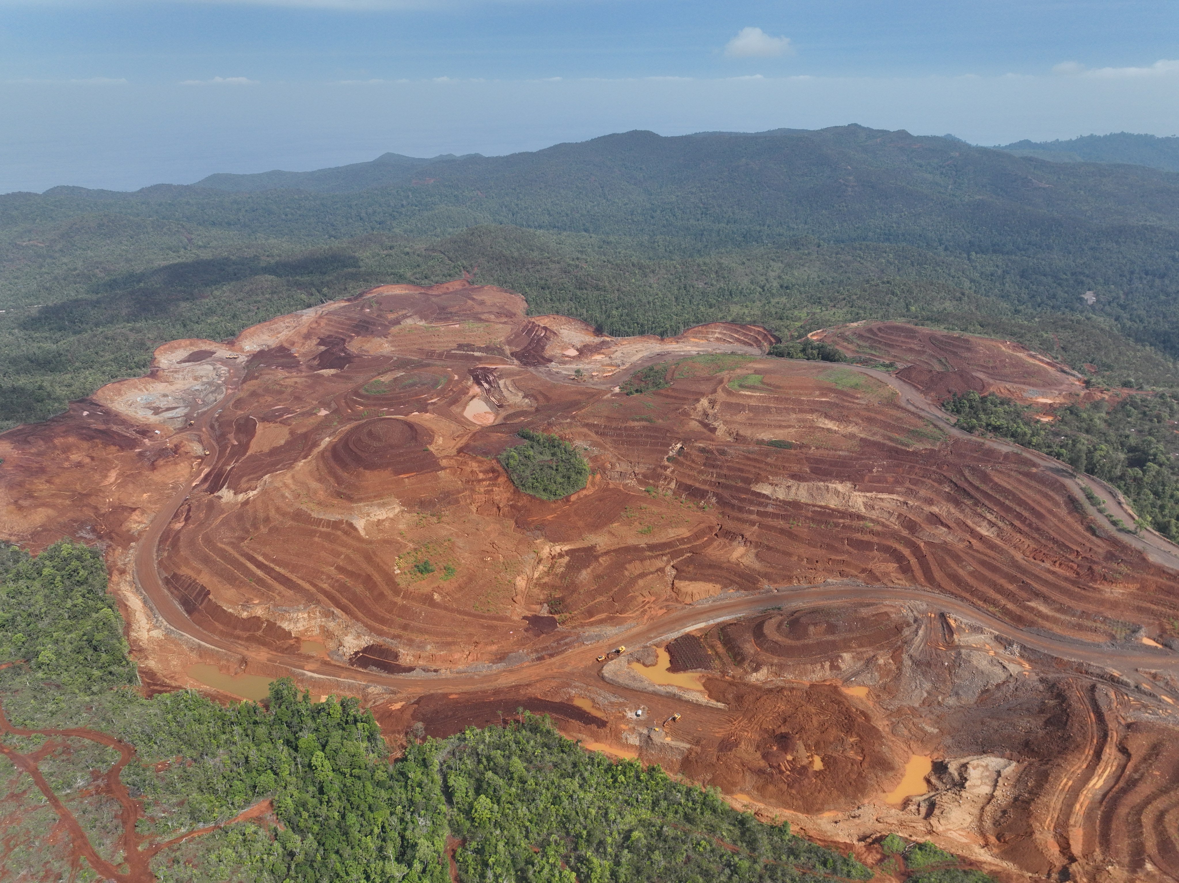 An aerial photo taken in December shows visible deforestation for nickel mining in Indonesia’s Raja Ampat Islands. Photo: Auriga Nusantara